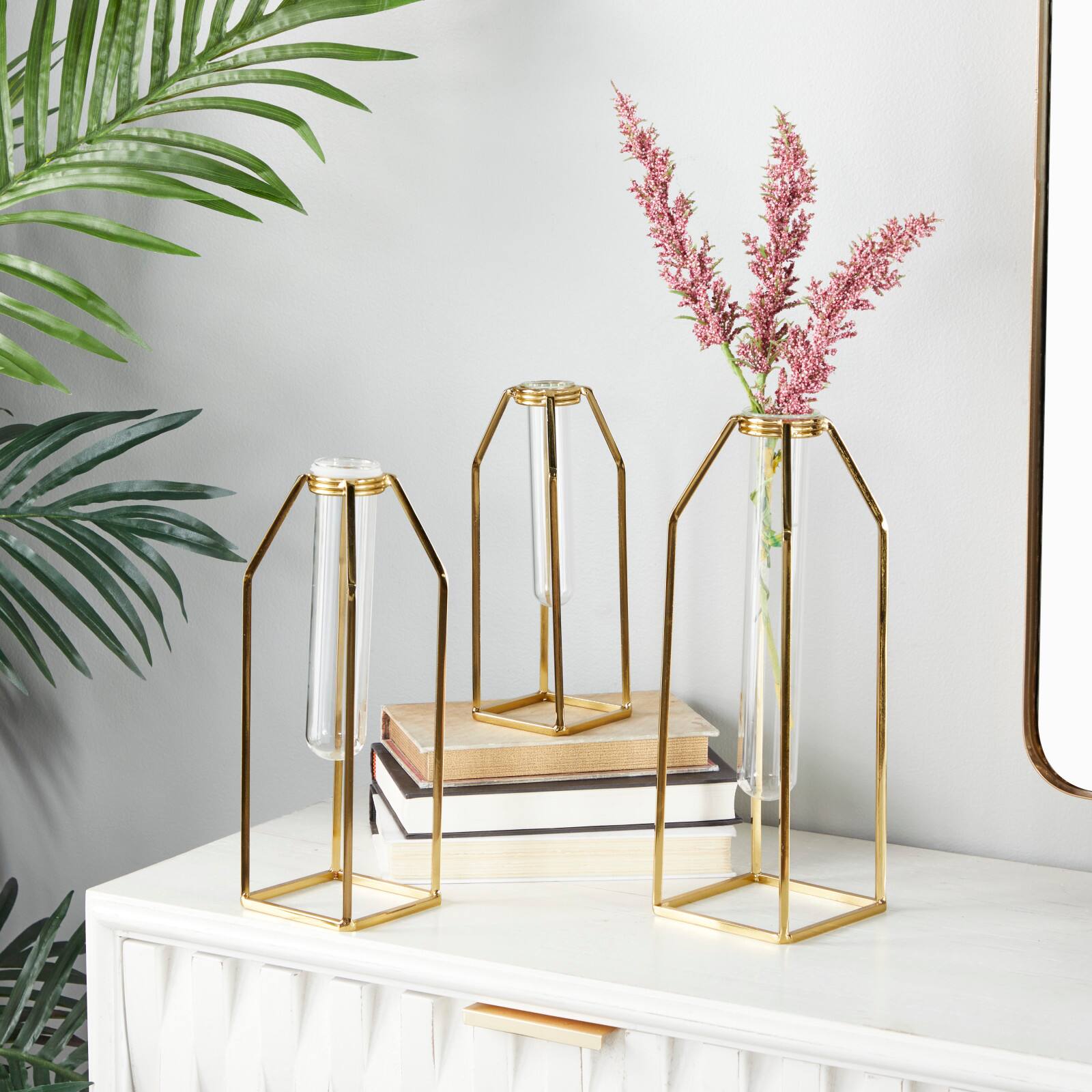 CosmoLiving by Cosmopolitan Set of 3 Gold Stainless Steel Glam Vase, 13" x 5" x 5"