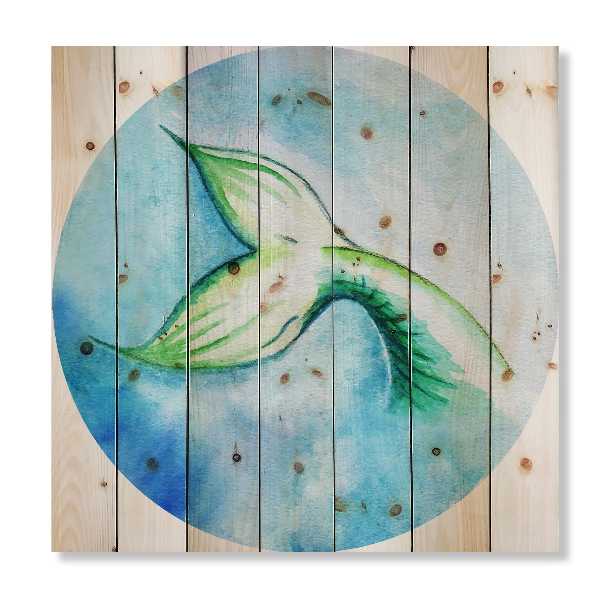 Designart - Mermaid Fish Tail - Nautical & Coastal Print on Natural Pine Wood