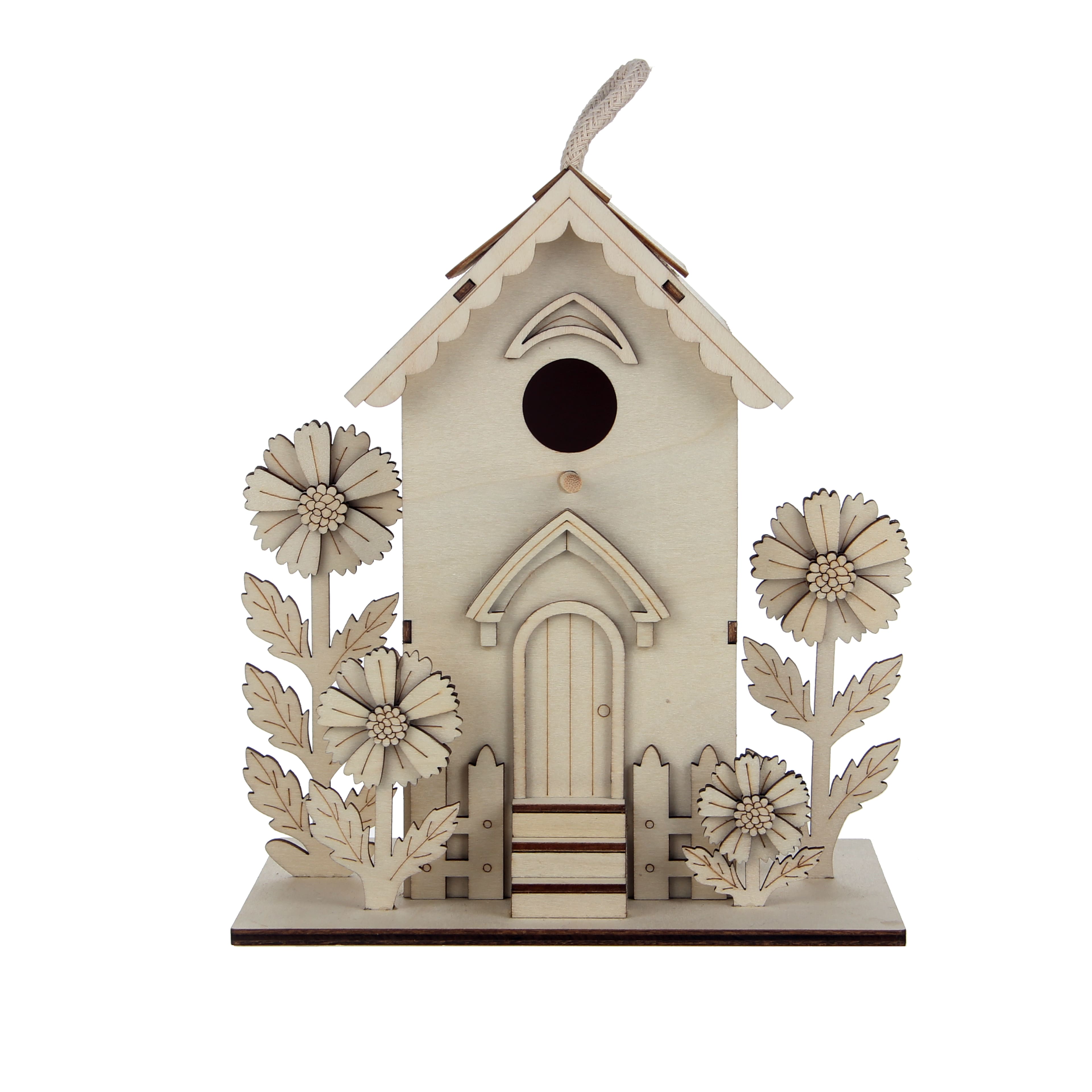 8" Tall DIY Plywood Birdhouse with Giant Daisies by Make Market®