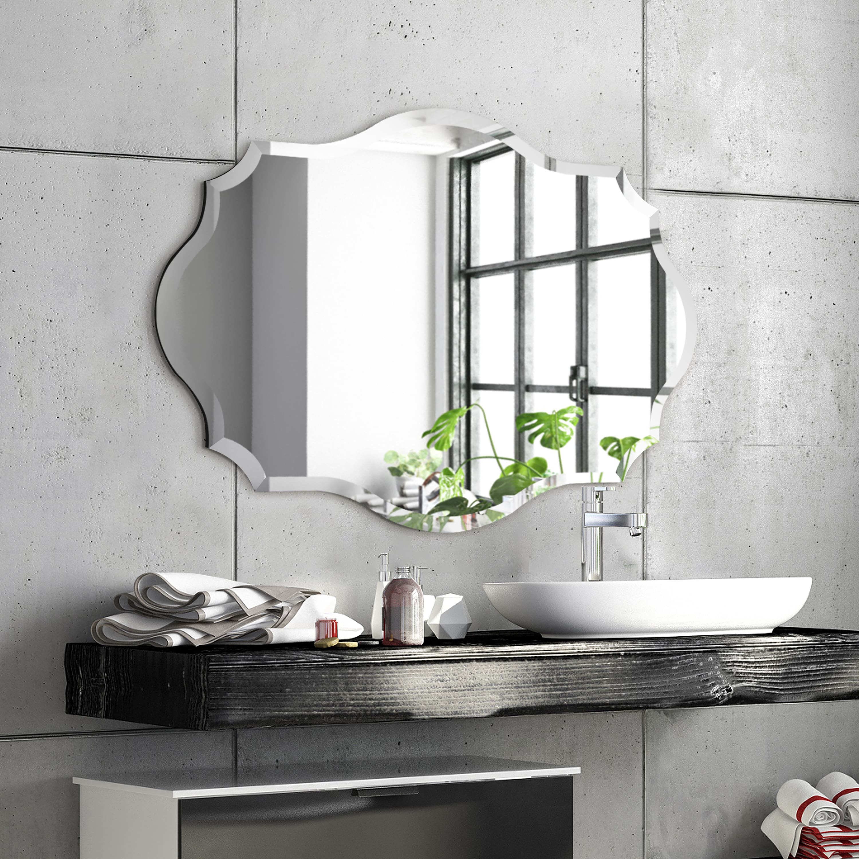 Empire Art Direct Scalloped & Beveled Oblong Frameless Wall Mirror