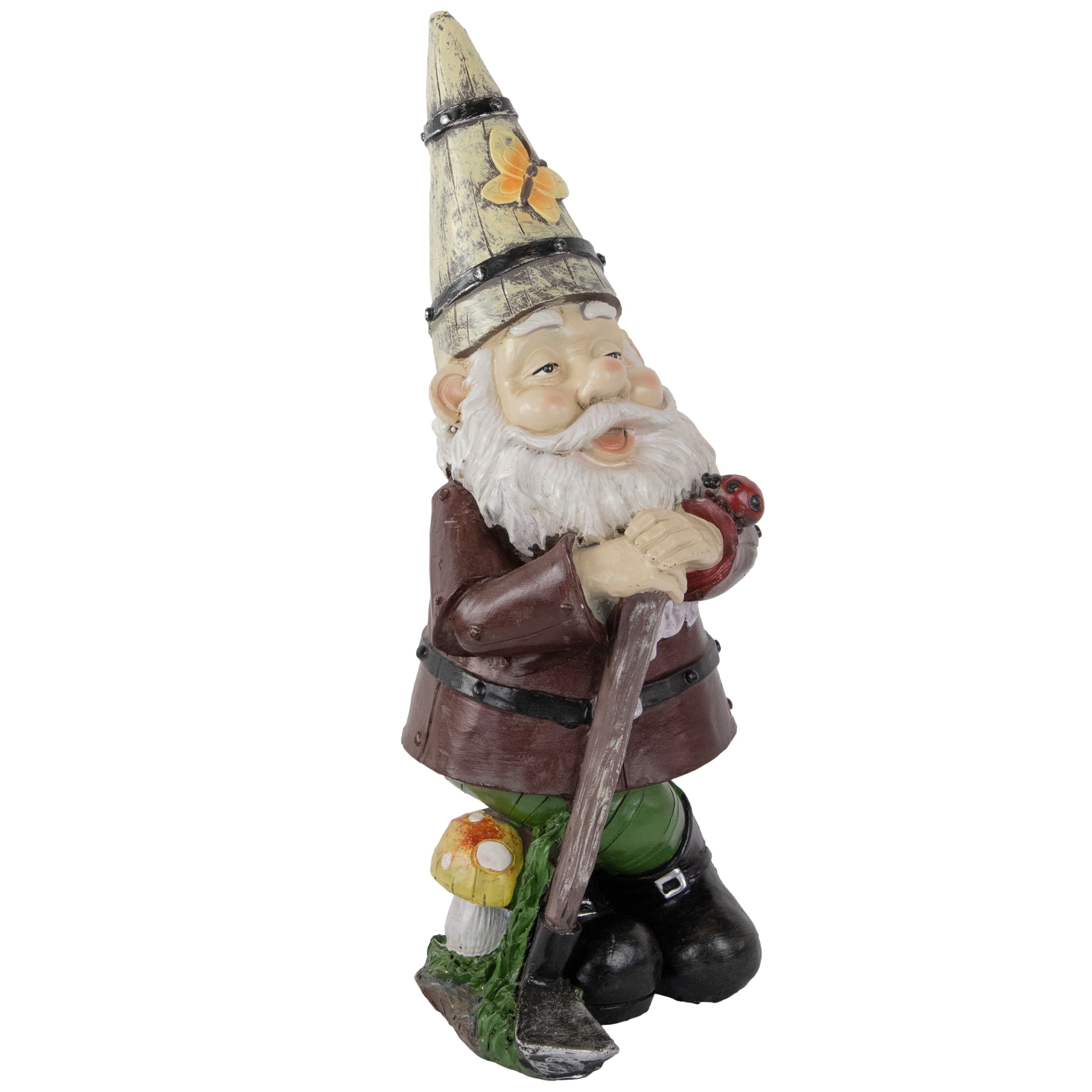 15.25" Gnome with Butterfly & Ladybug Outdoor Garden Statue