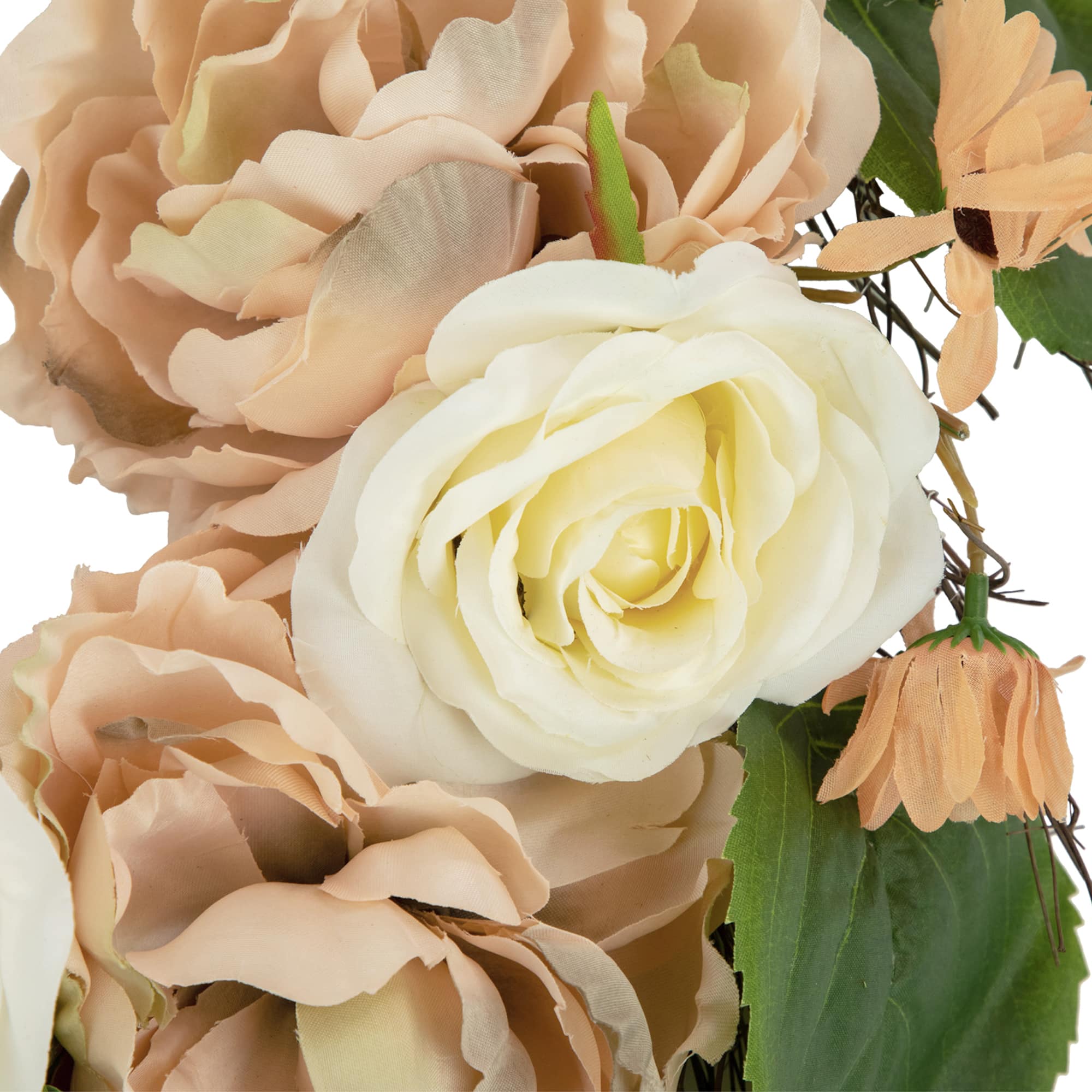 Peach and White Floral Fall Harvest Artificial Wreath 22"