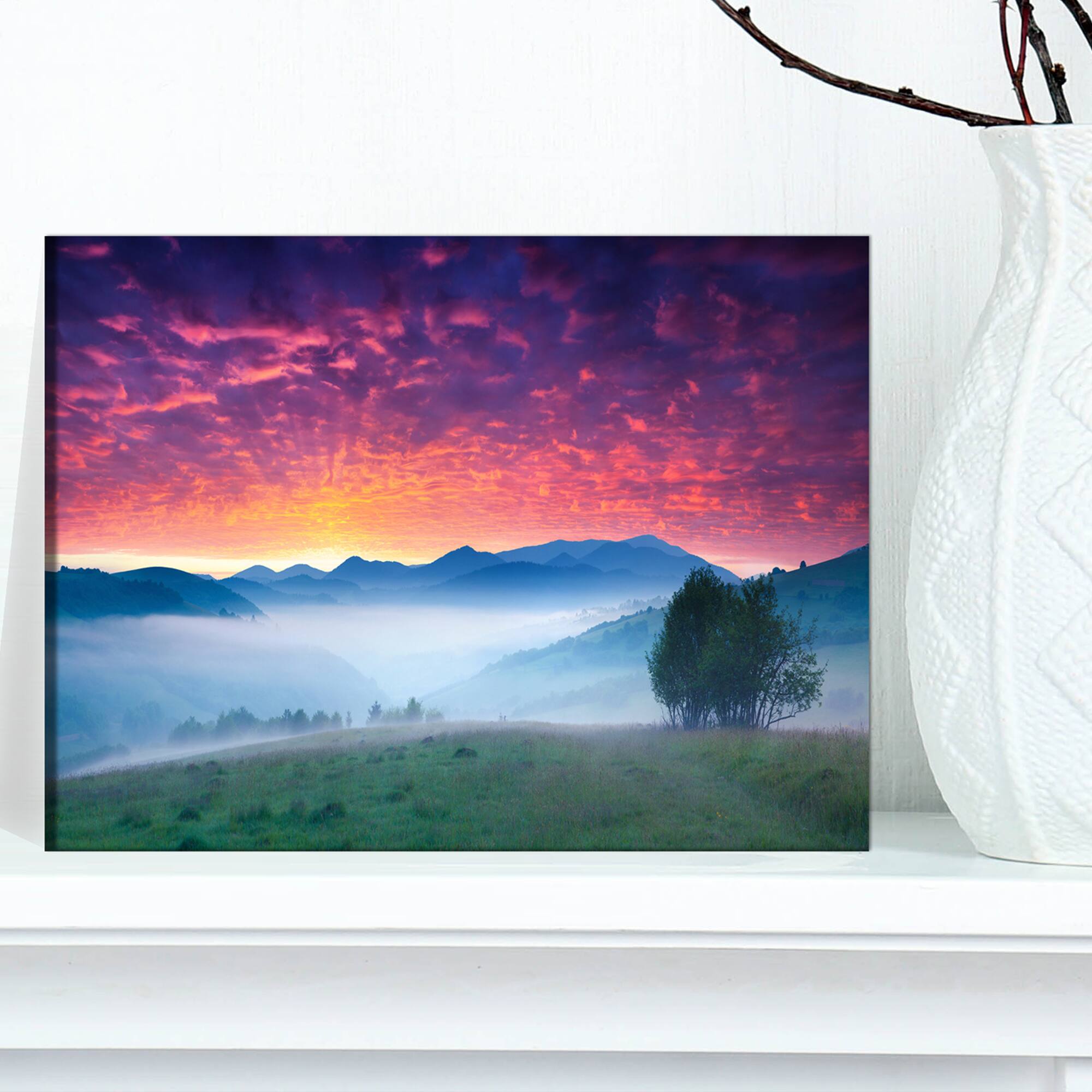 Designart - Blood Red Sky and Green Grass