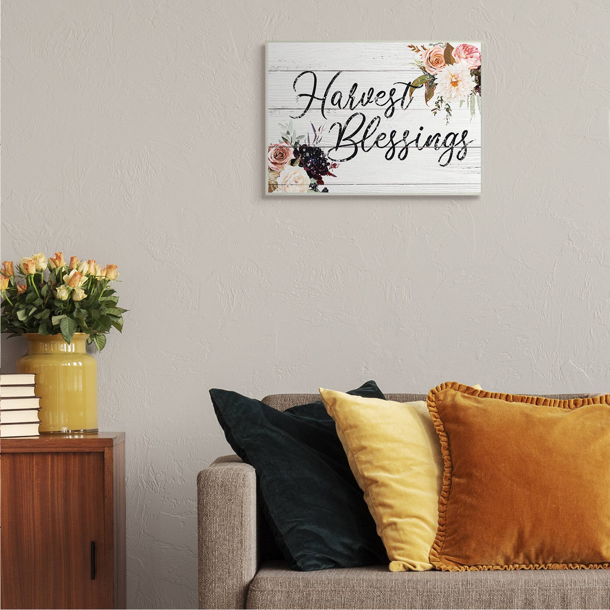 Stupell Industries Harvest Blessings Phrase Pink Peony Floral Arrangements Wall Plaque