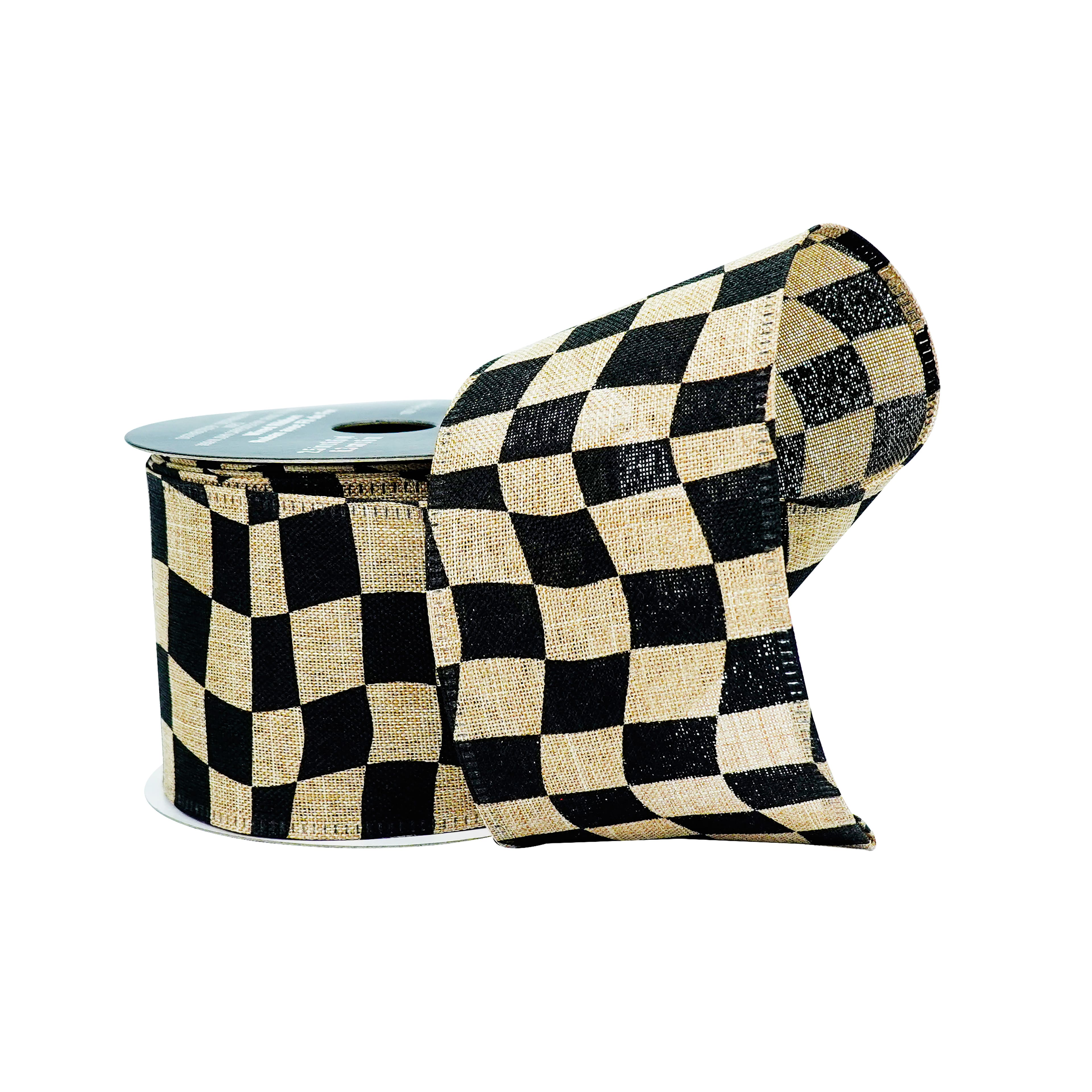Michaels, 2.5" x 6.6yd. Wavy Black Check Wired Faux Linen Ribbon by Celebrate It® – Category: Halloween Ribbon