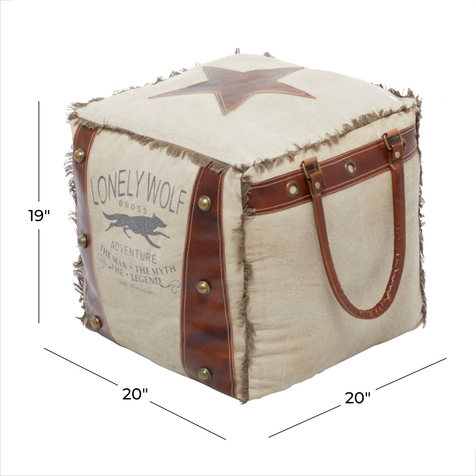 Brown Canvas Rustic Stool, 19" x 20" x 20"