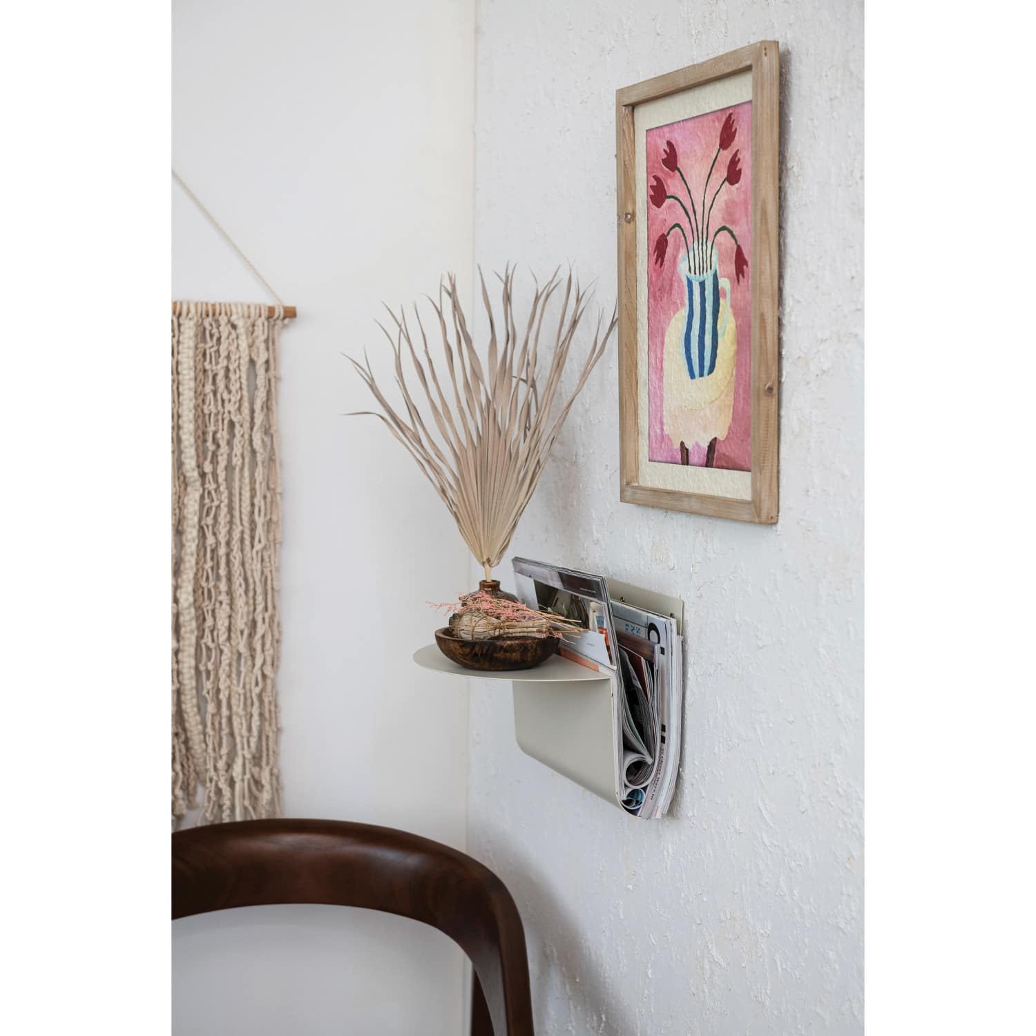 Hello Honey® Cream Decorative Hanging Metal Wall Magazine Shelf