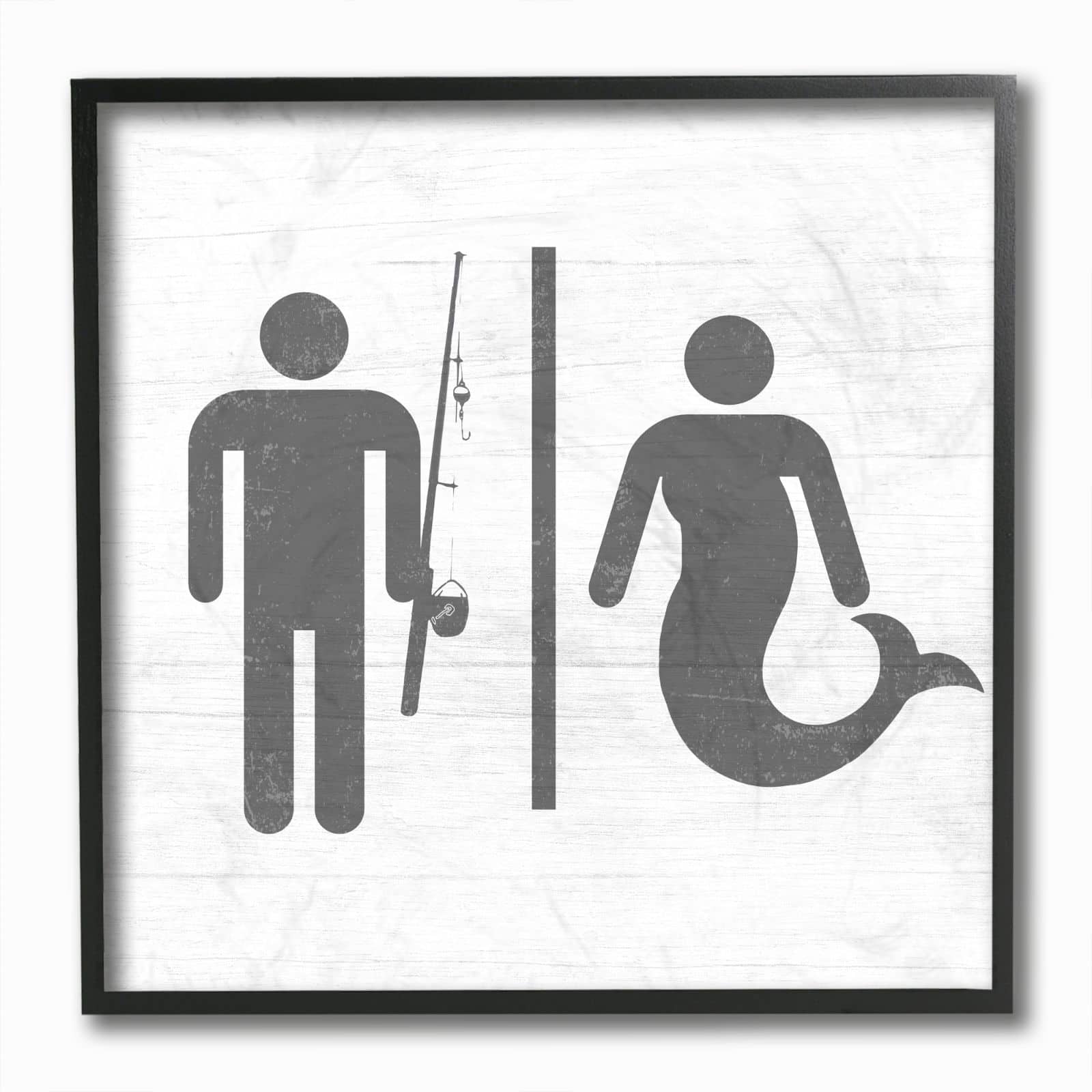 Stupell Industries Rustic Fisherman or Mermaid Bathroom Sign Grey White Black Framed Wall Art