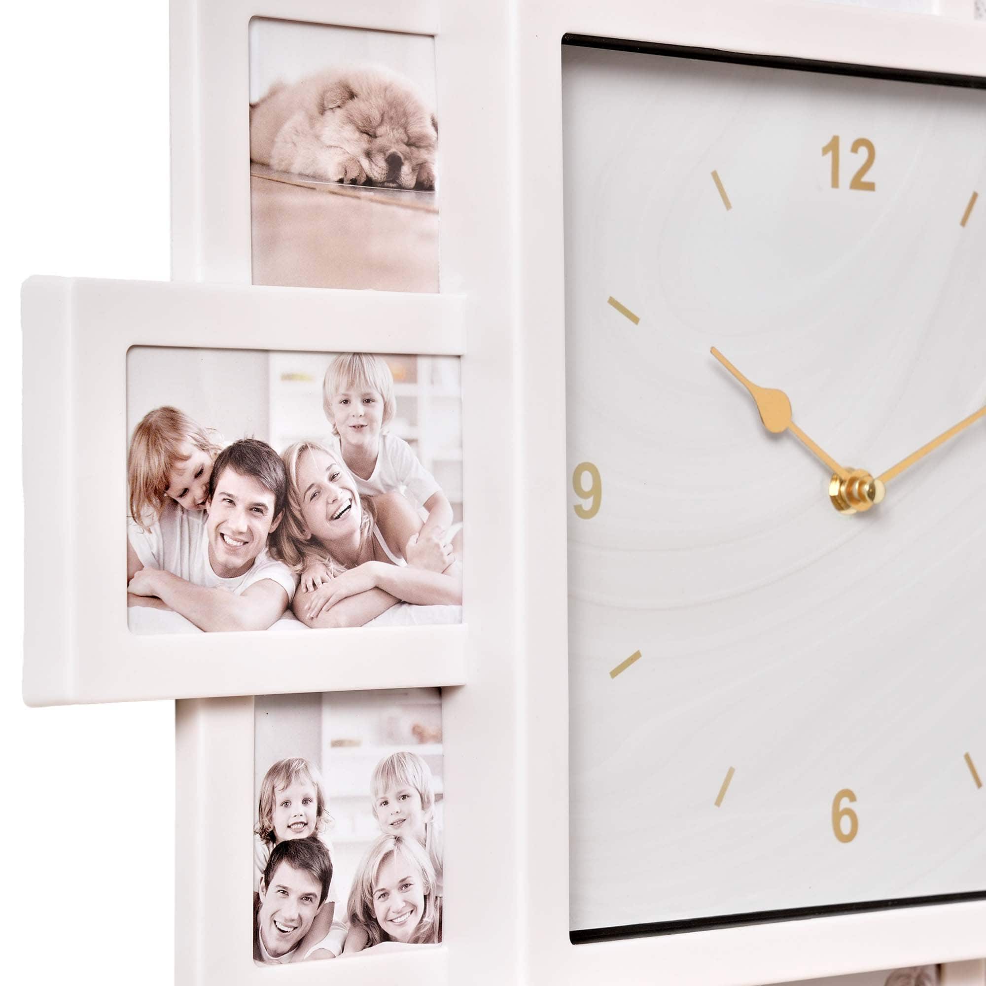 American Art Decor Picture Frame Collage Clock 12 Photo Display Slots White, 20" x 20"