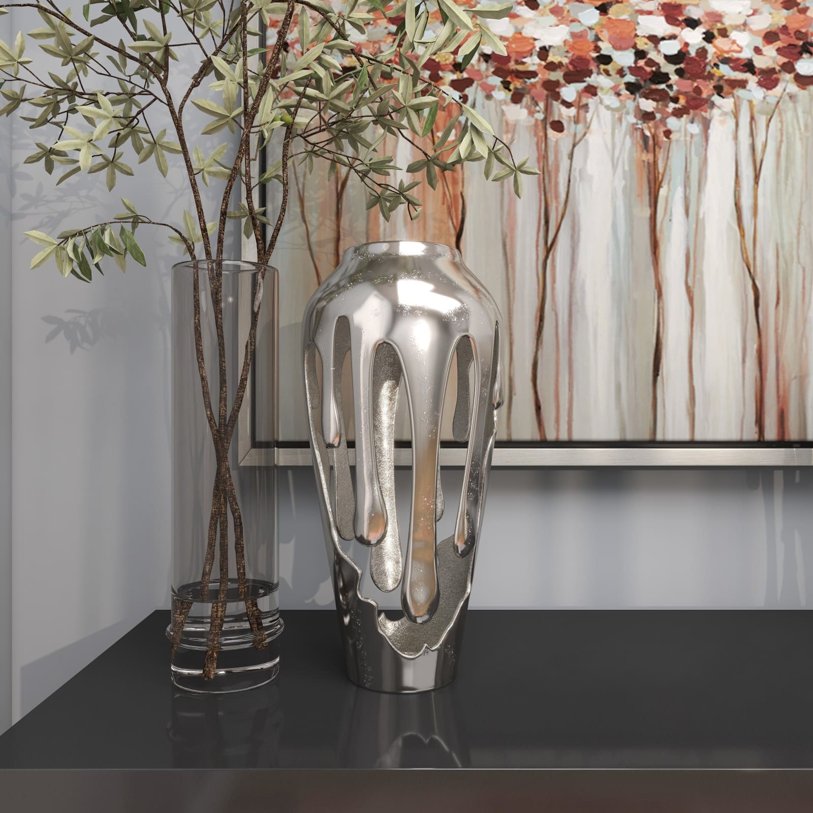 15" Silver Aluminum Melting Drip Vase