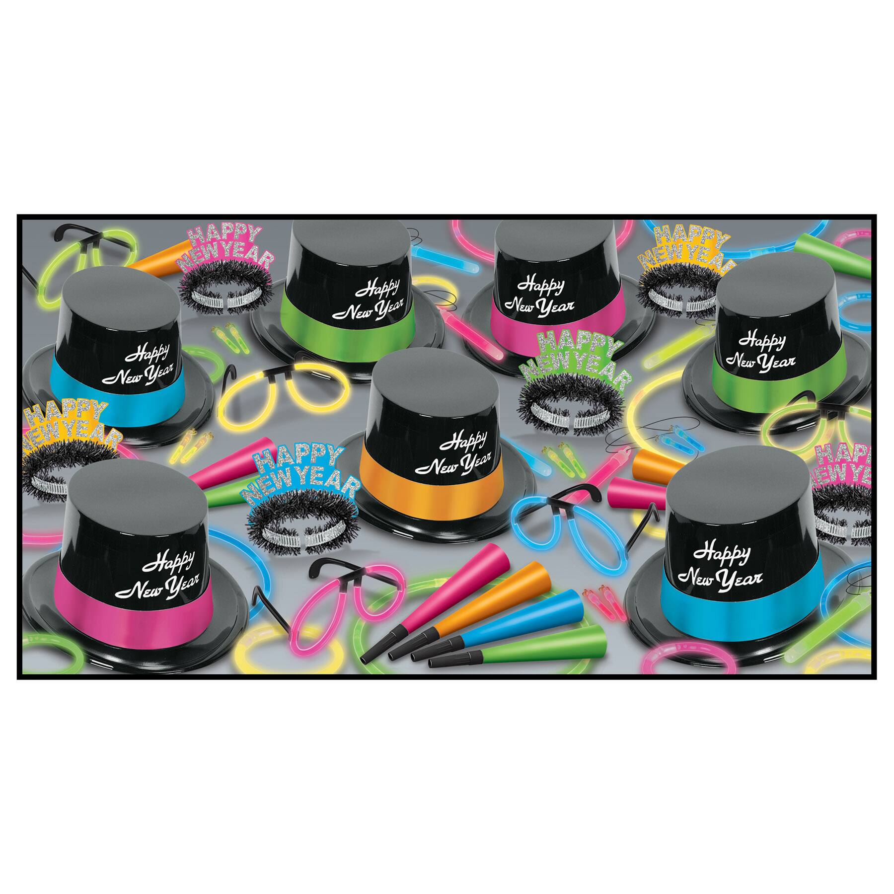Beistle New Year Neon Glow Legacy Assortment Kit for 50