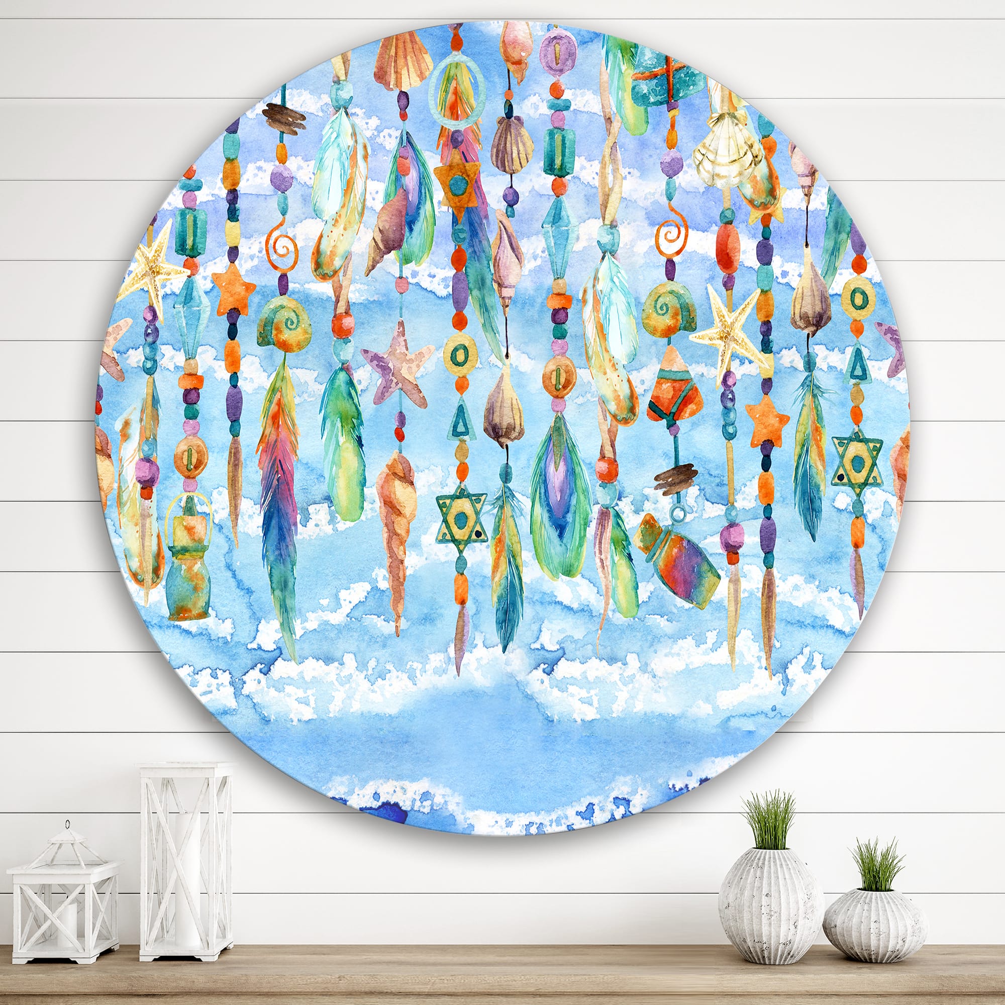 Designart - Jewelry of Sea Shell and Beads - Traditional Metal Circle Wall Art