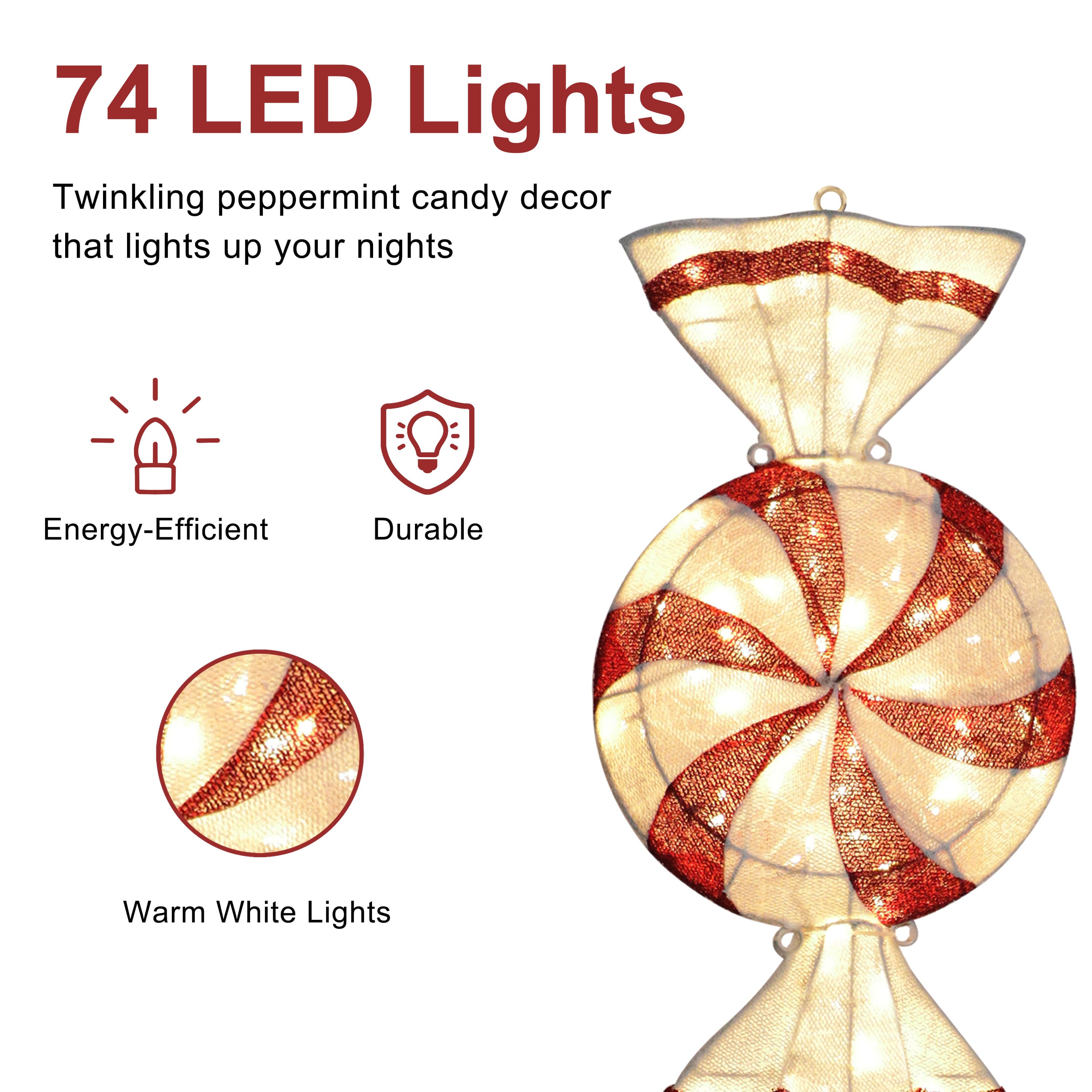 Puleo International 6ft. Pre-Lit Peppermint Candy Pathway Stake Christmas Décor with Warm White LED Lights