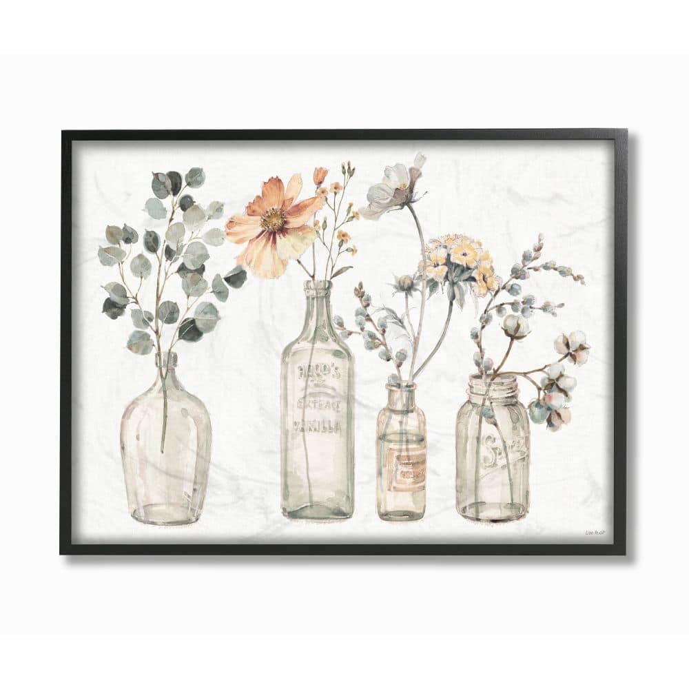 Stupell Industries Antique Floral Bouquets Flowers Glass Jar Painting Framed Wall Art