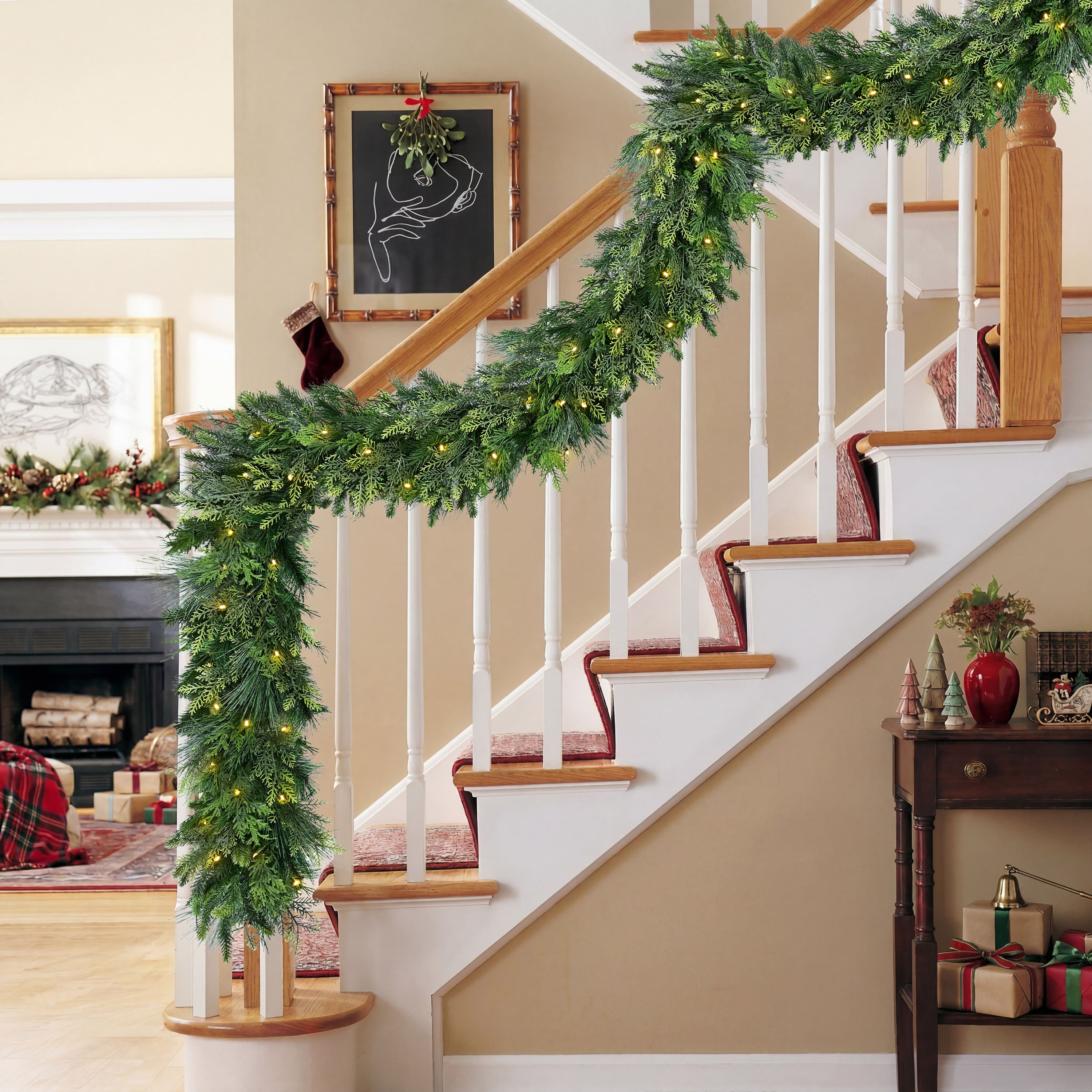 Puleo International 9ft. Pre-Lit Battery-Operated Artificial Christmas Garland