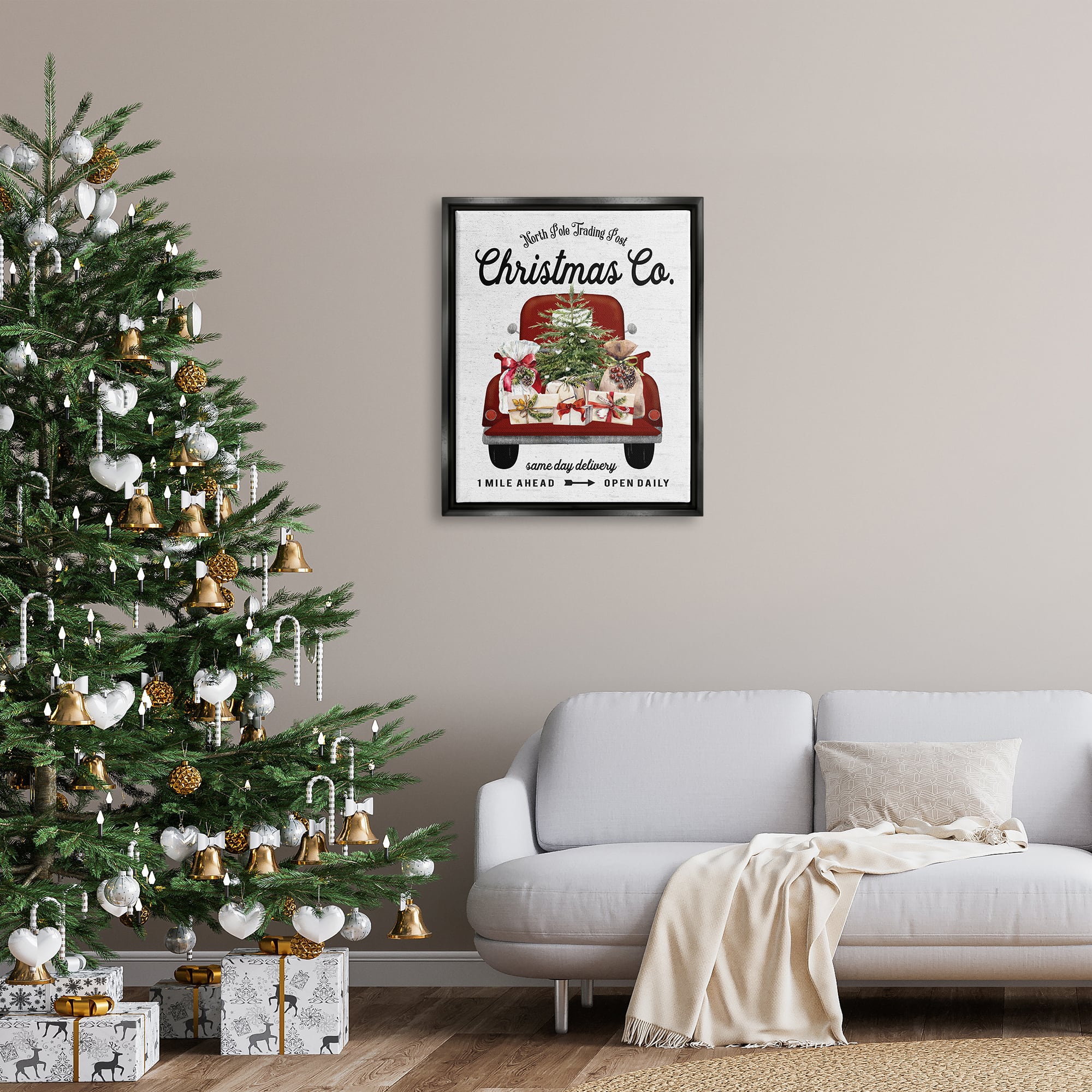 Stupell Industries North Pole Christmas Co. Sign Framed Floater Canvas Wall Art