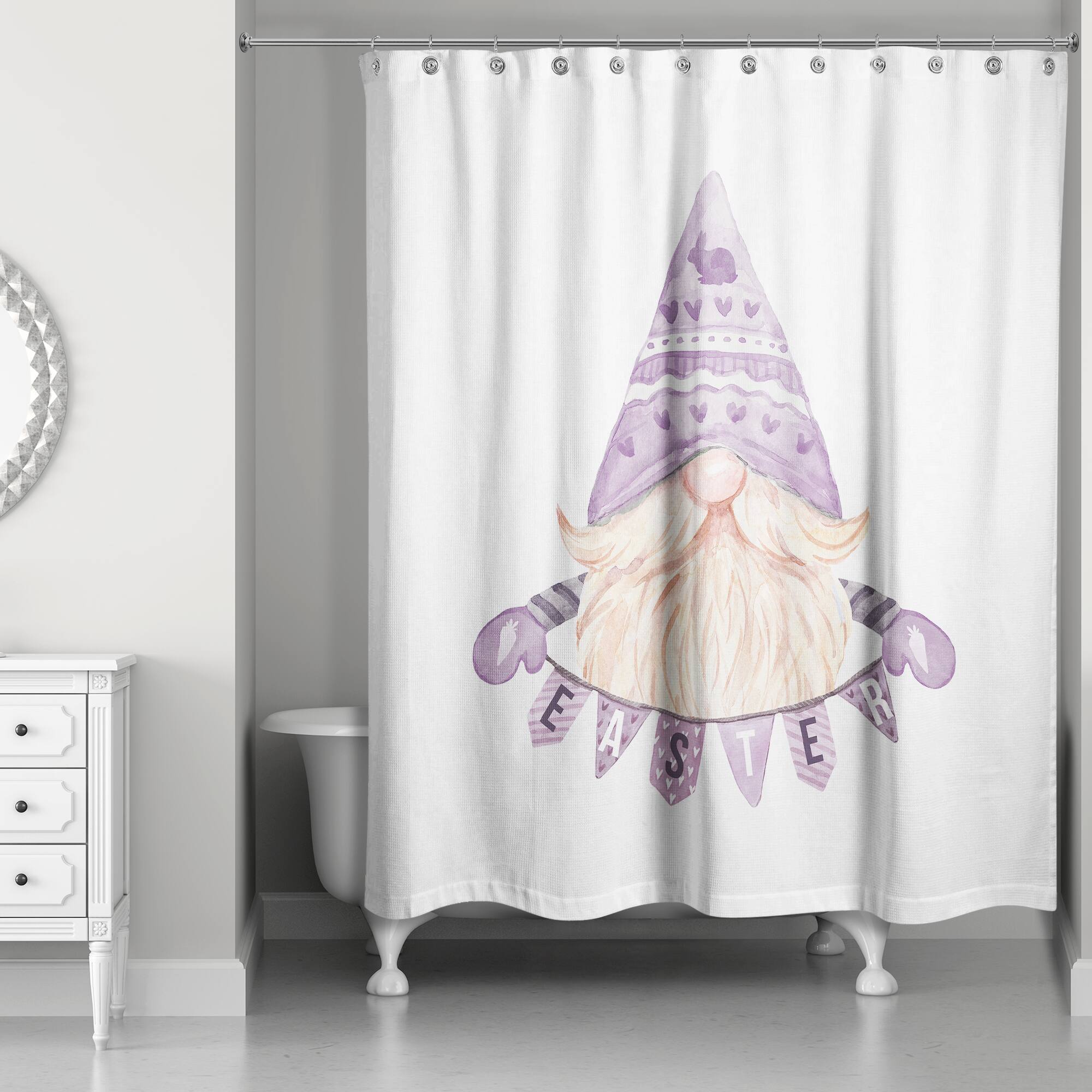 Easter Gnome Banner Shower Curtain 71" x 74" Shower Curtain