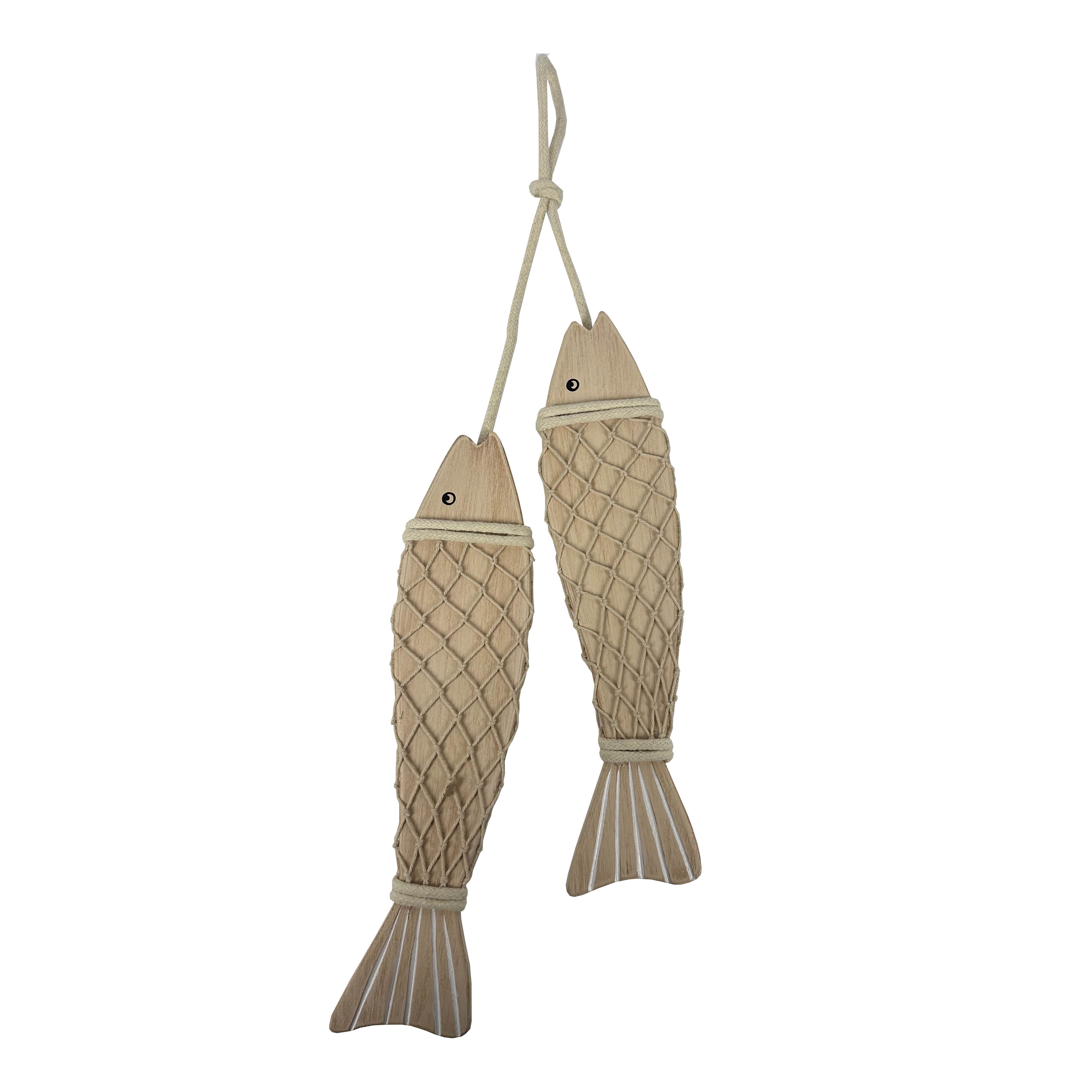 12" Natural Netted Fish Wood Wall Décor by Celebrate It™