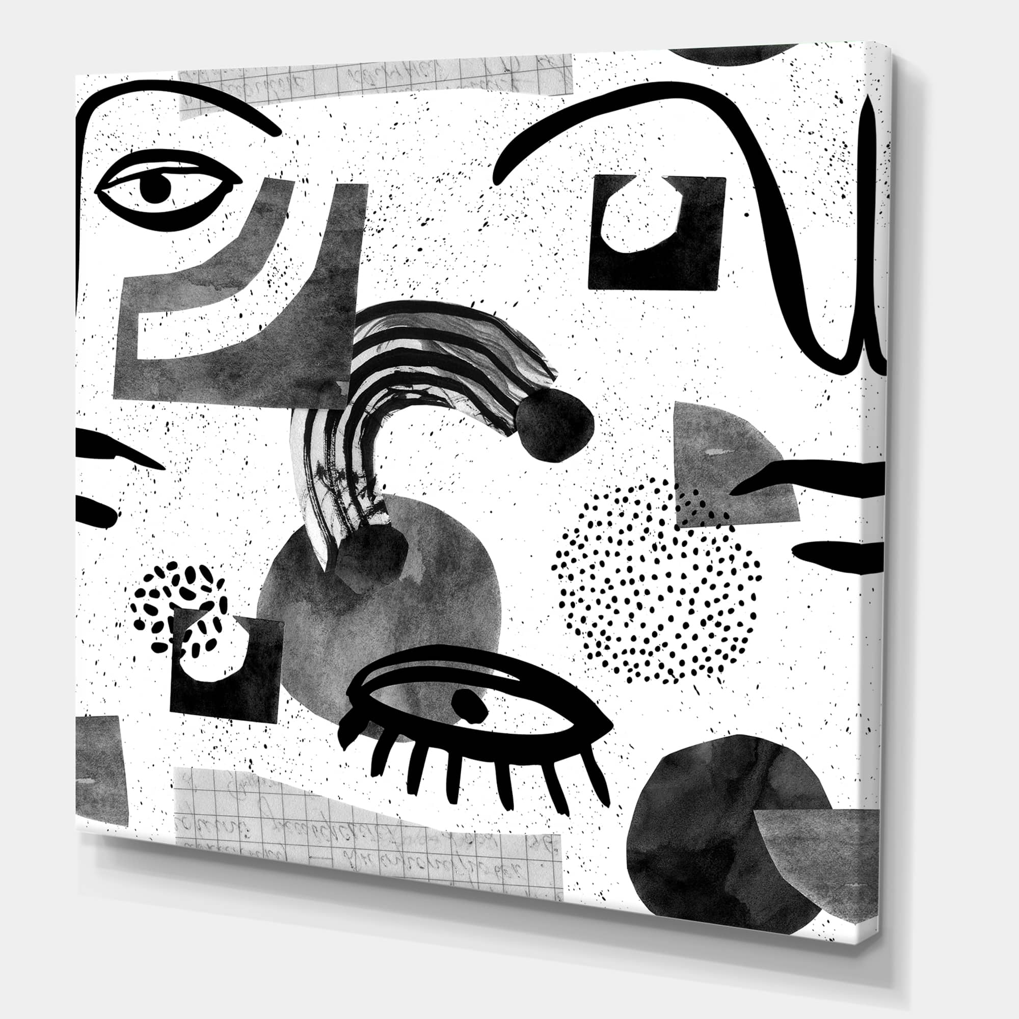 Designart - Collage of Eyes & Doodles In Contemporary Style II - Modern Canvas Wall Art Print