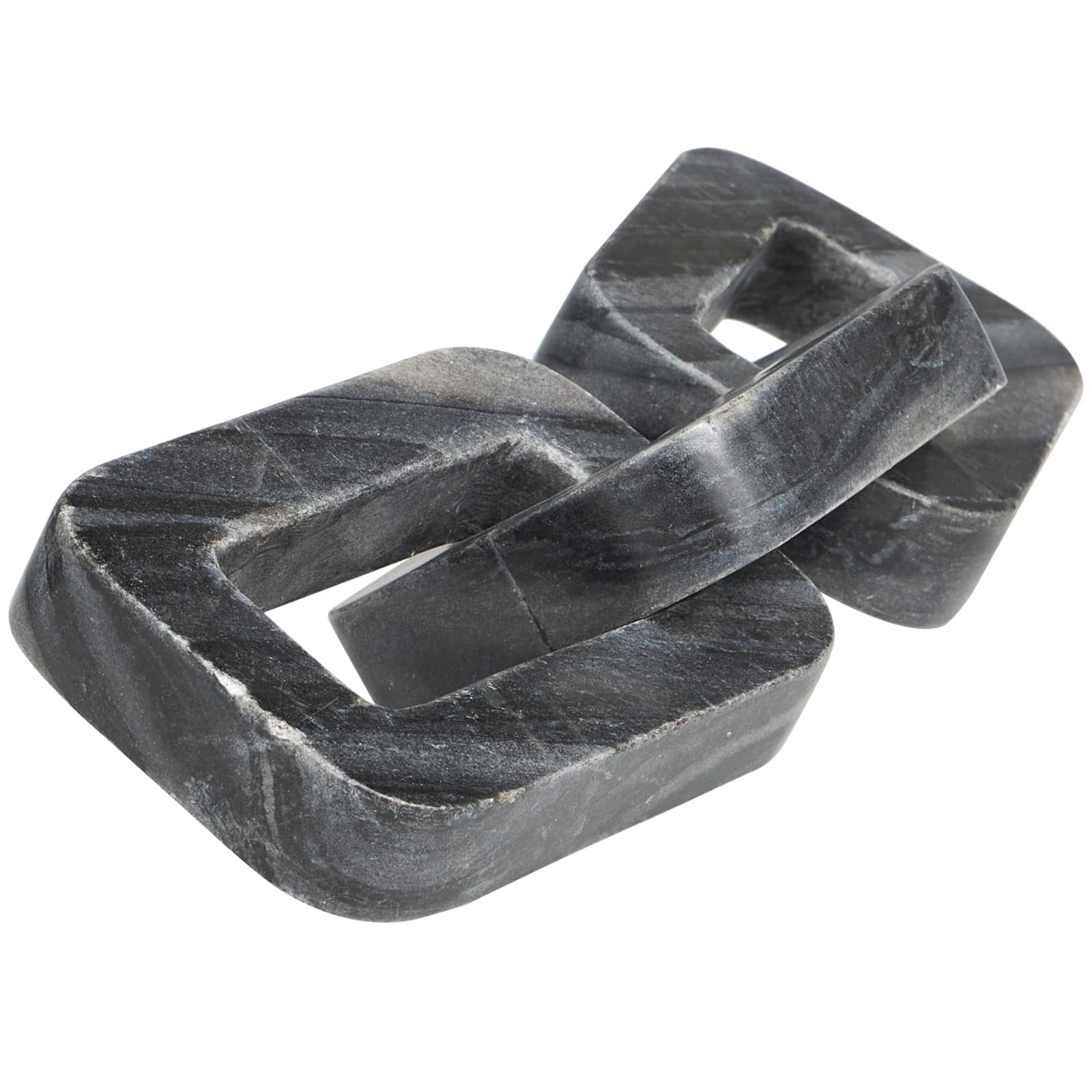 14" Gray Marble Chain Geometric 3-Link Sculpture