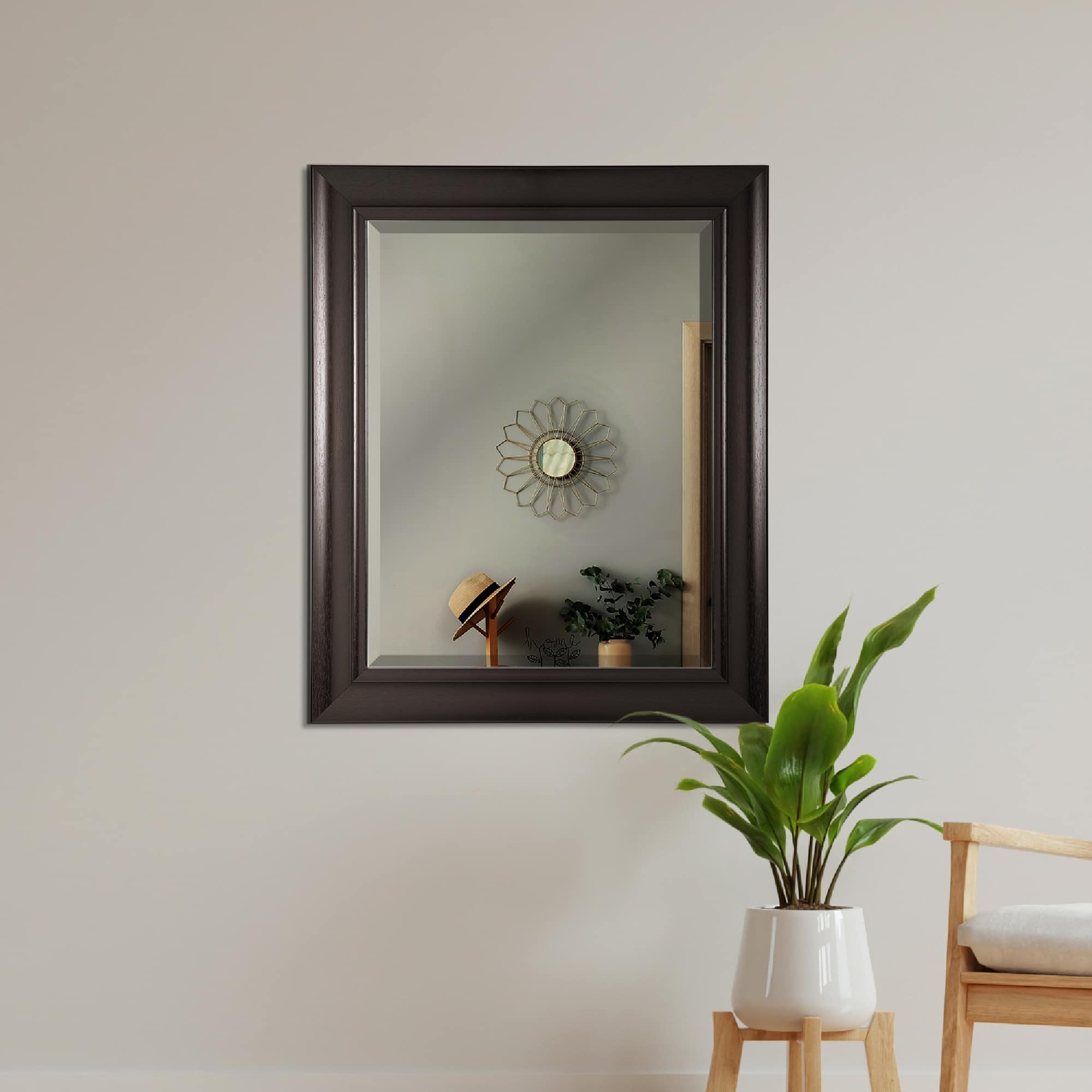 Head West Espresso 28.5" x 34.5" Framed Beveled Accent Vanity Mirror