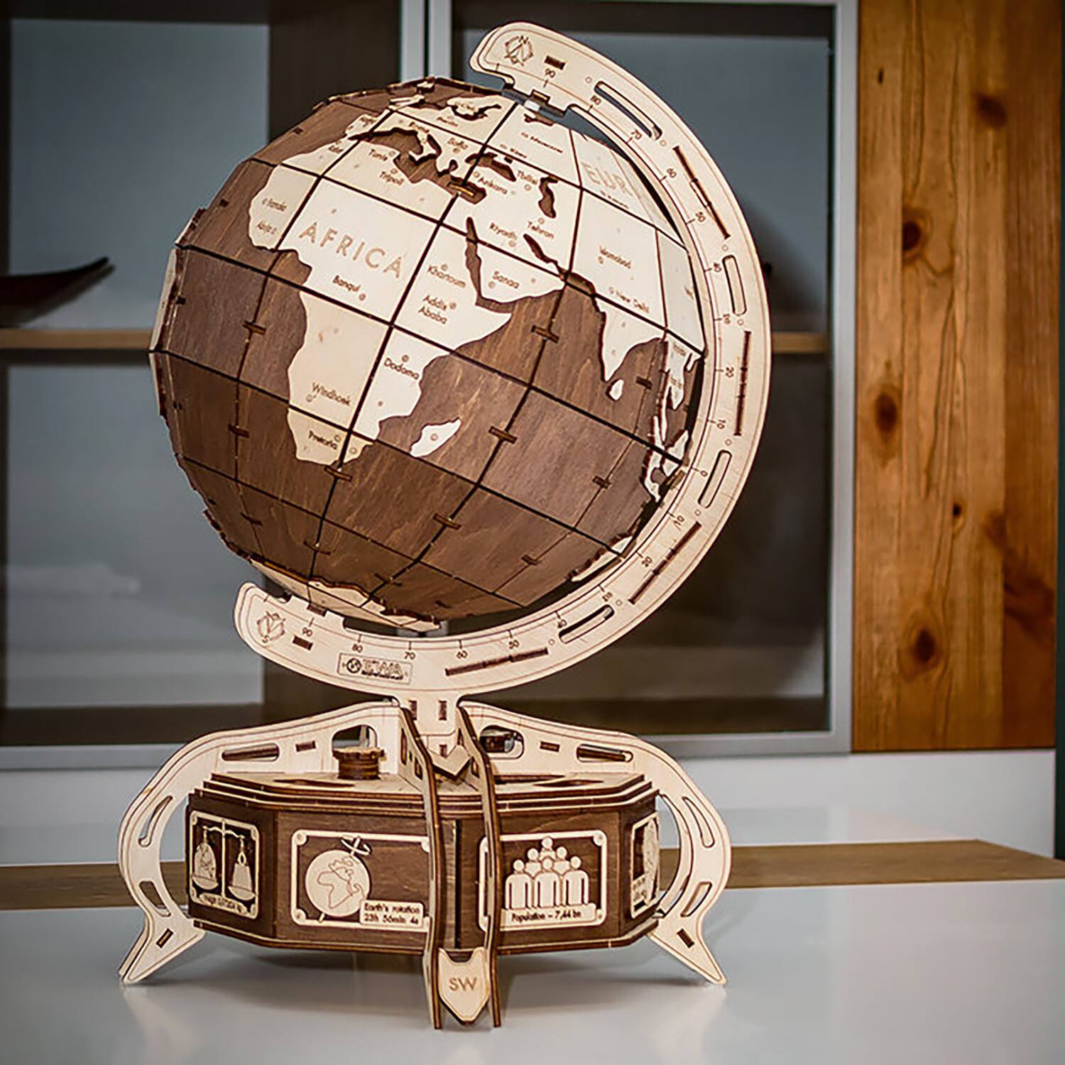 EWA™ Eco-Wood-Art Globe Brown 3D Wooden STEM Construction Kit