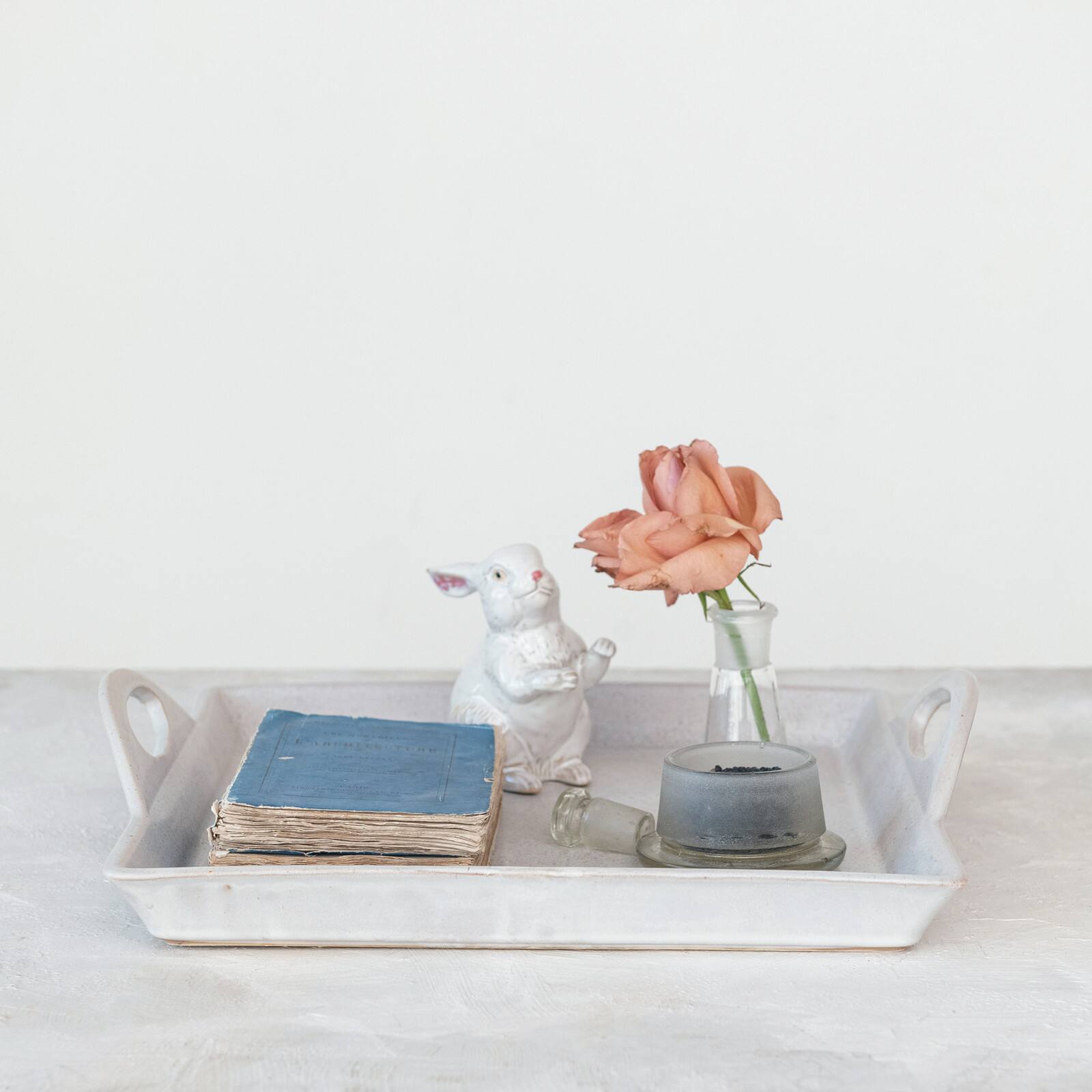 Hello Honey® 16.5" White Antique Elegance Stoneware Serving Tray with Handles