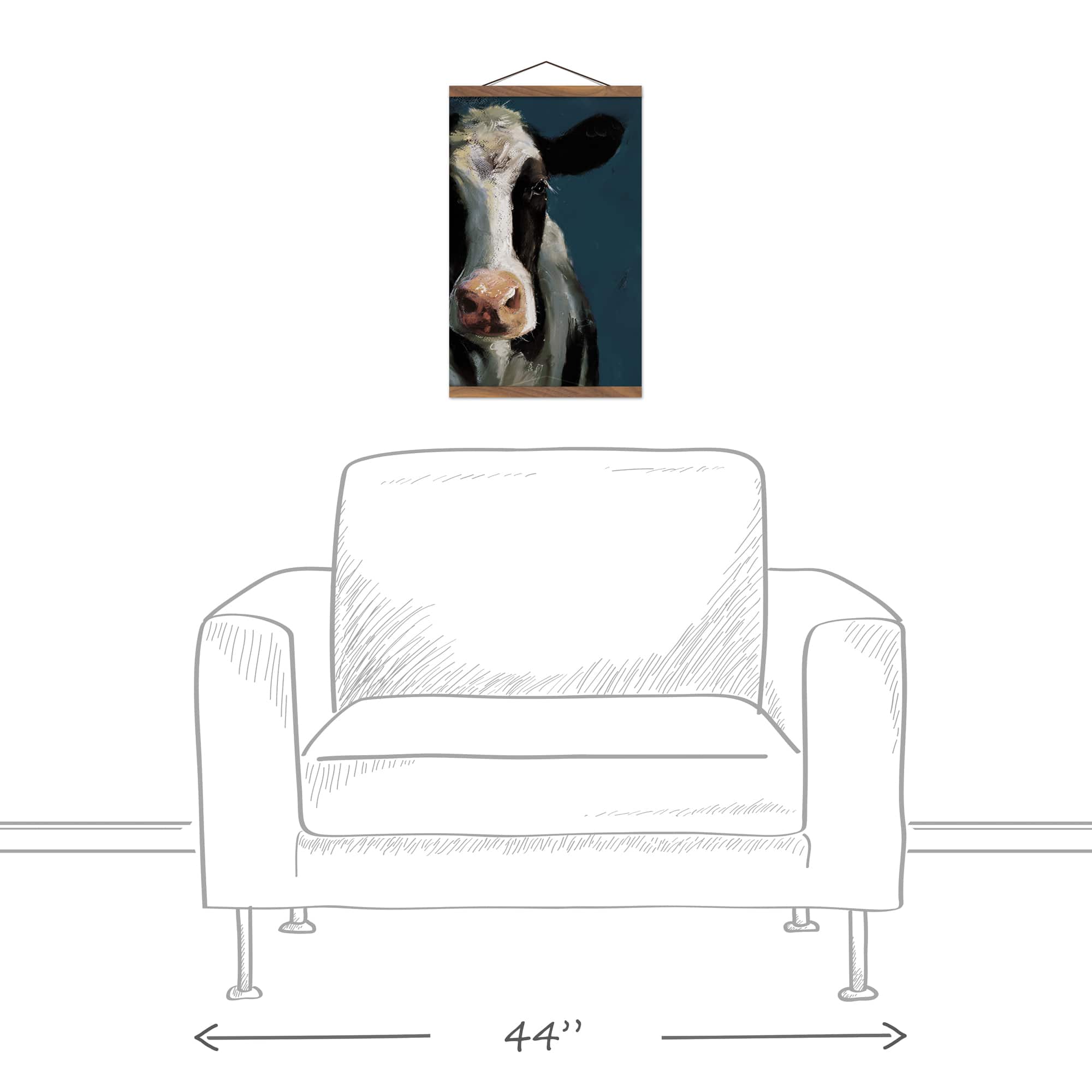 Painted Cow 12" x 18" Teak Hanging Canvas