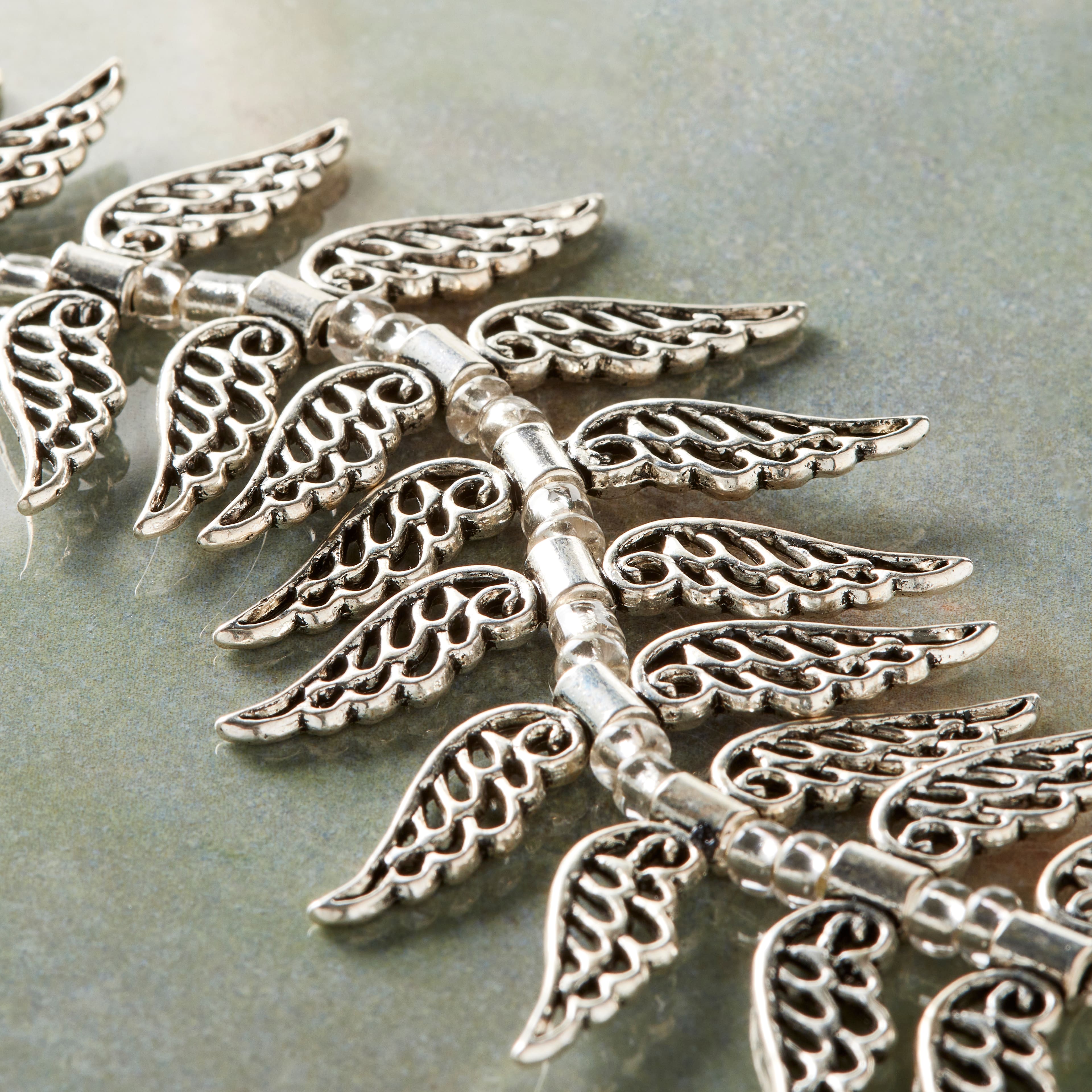 Silver Metal Large Wing Beads, 42mm by Bead Landing™