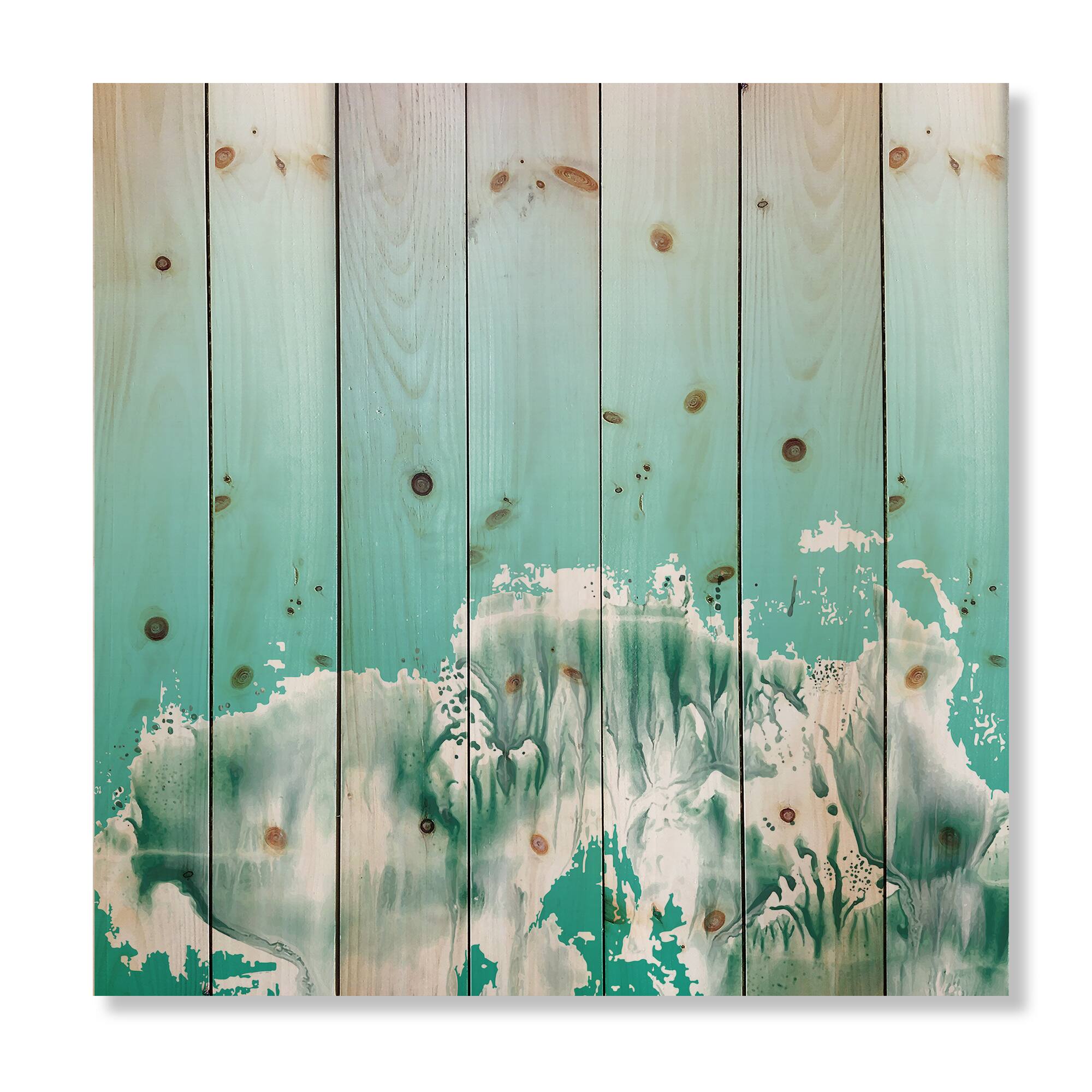 Designart - Auquamarine Landscape - Traditional Print on Natural Pine Wood