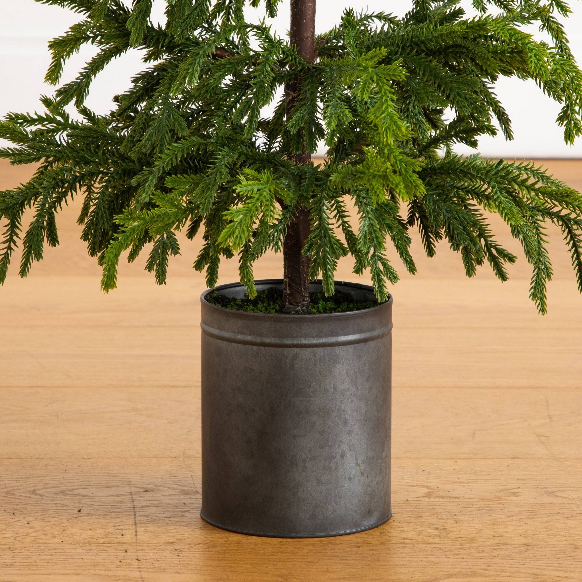 Nearly Natural 38" Unlit Artificial Real Touch Natural Look Norfolk Island Pine in Tin Planter