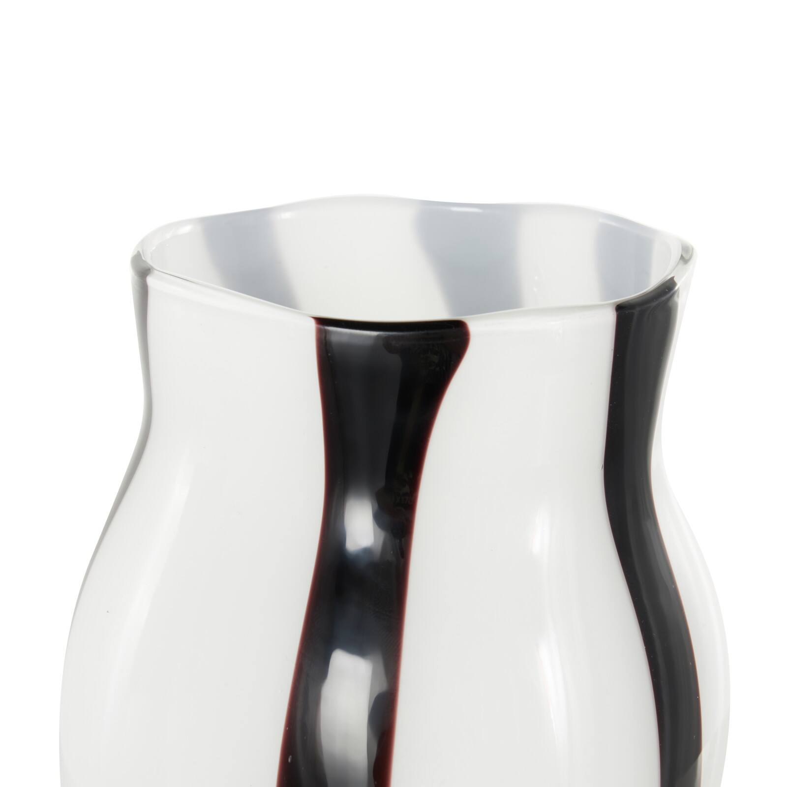 12" White & Black Stripes Round Concaved Glass Vase