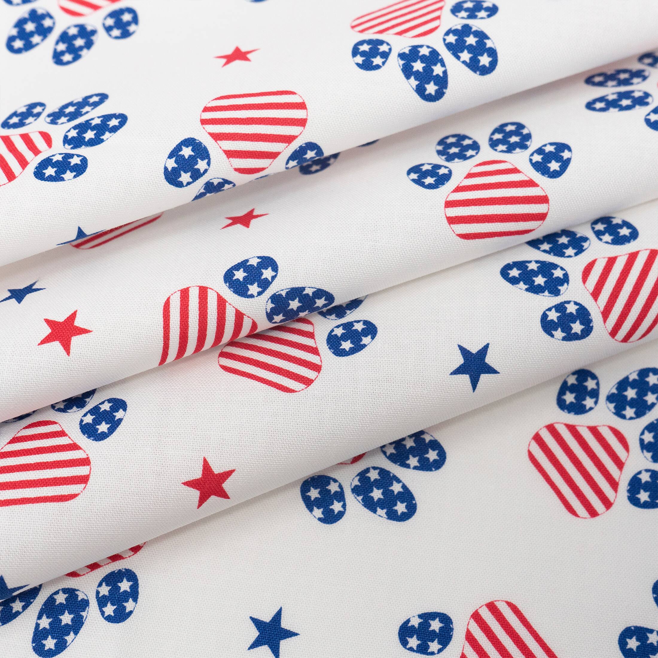 SINGER Patriotic Paw Prints Red with Blue Cotton Fabric
