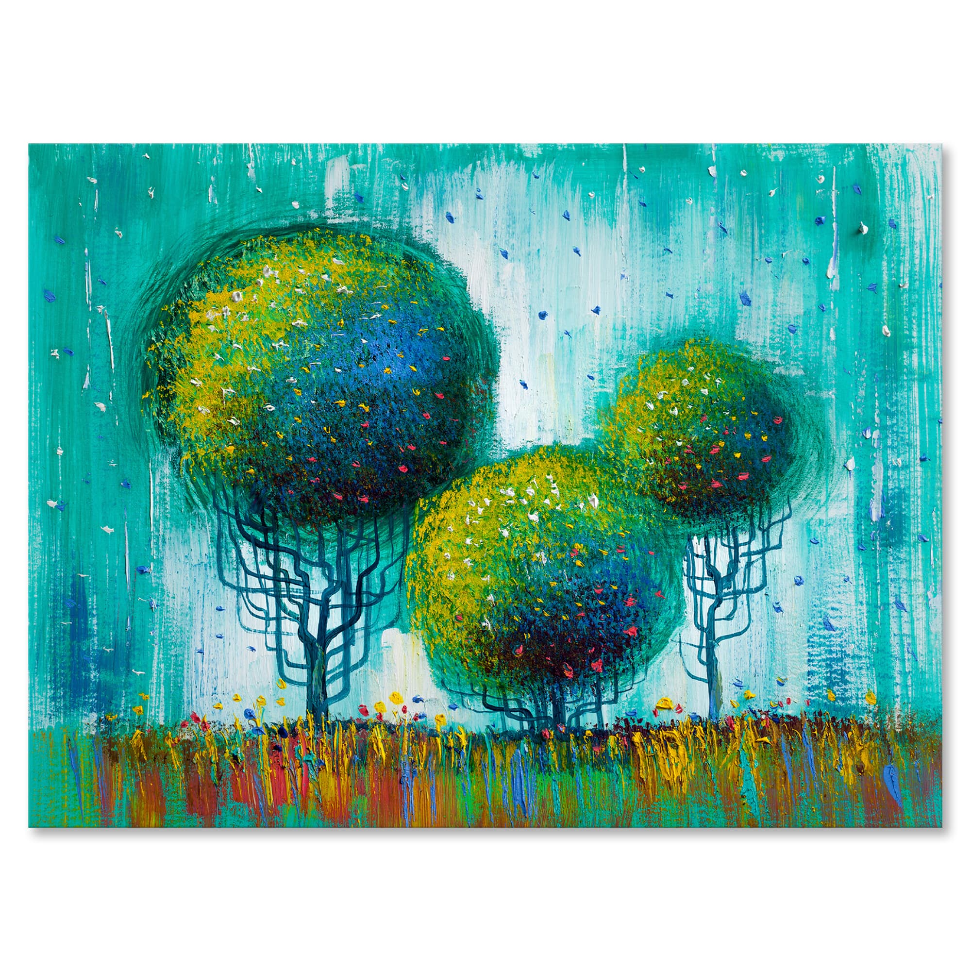 Designart - Colourful Trees Impressionist Landscape II - Modern Canvas Wall Art Print