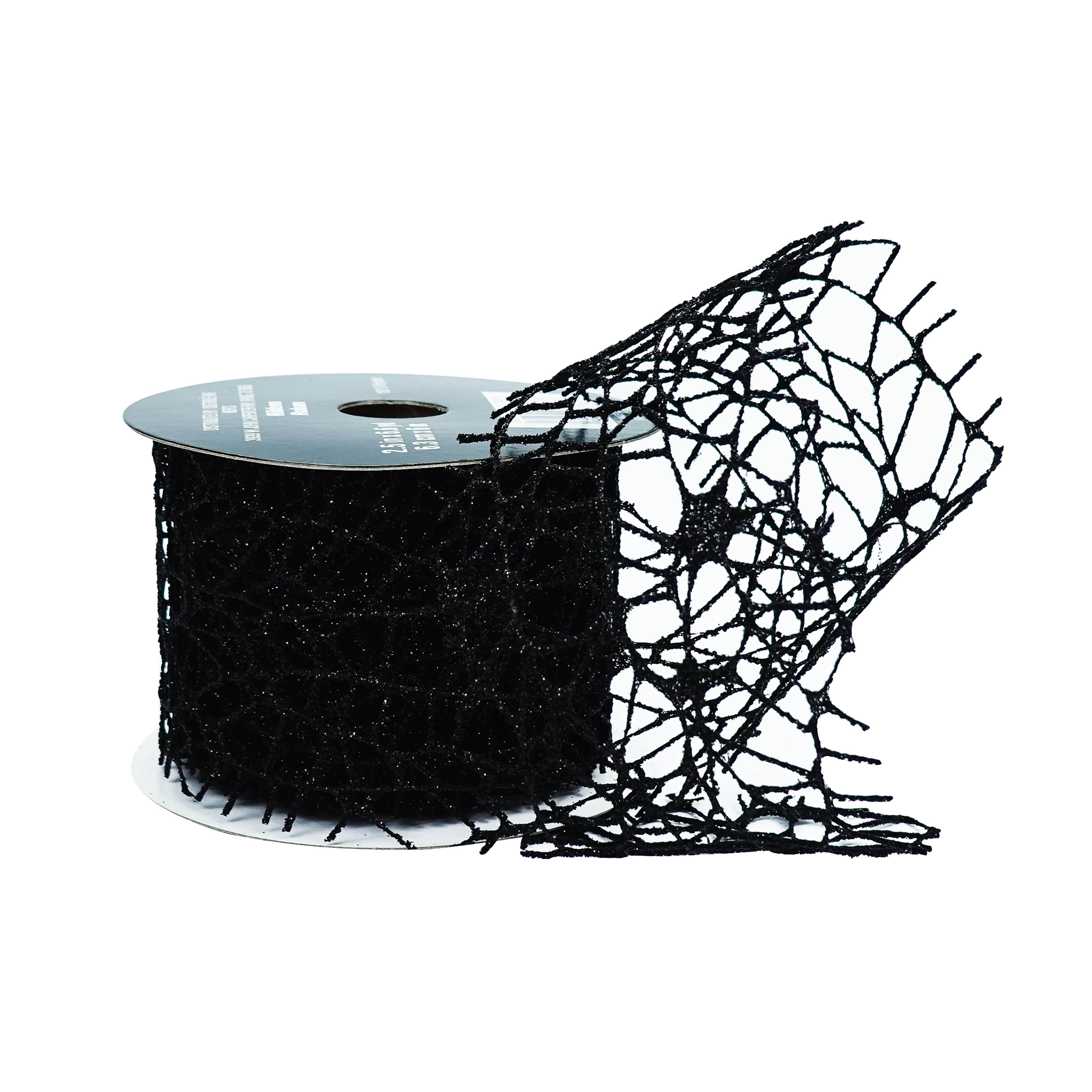 2.5" x 6.6yd. Black Glitter Spiderweb Ribbon by Celebrate It®