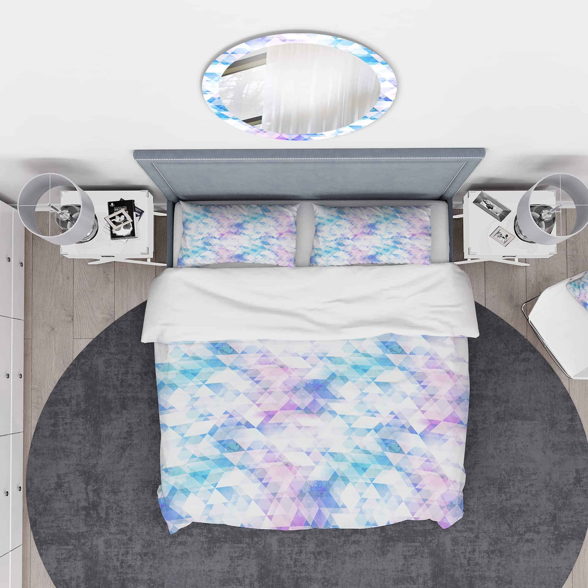 Designart 'Sky Blue Triangle Texture with Grunge Effect' Modern & Contemporary Bedding Set