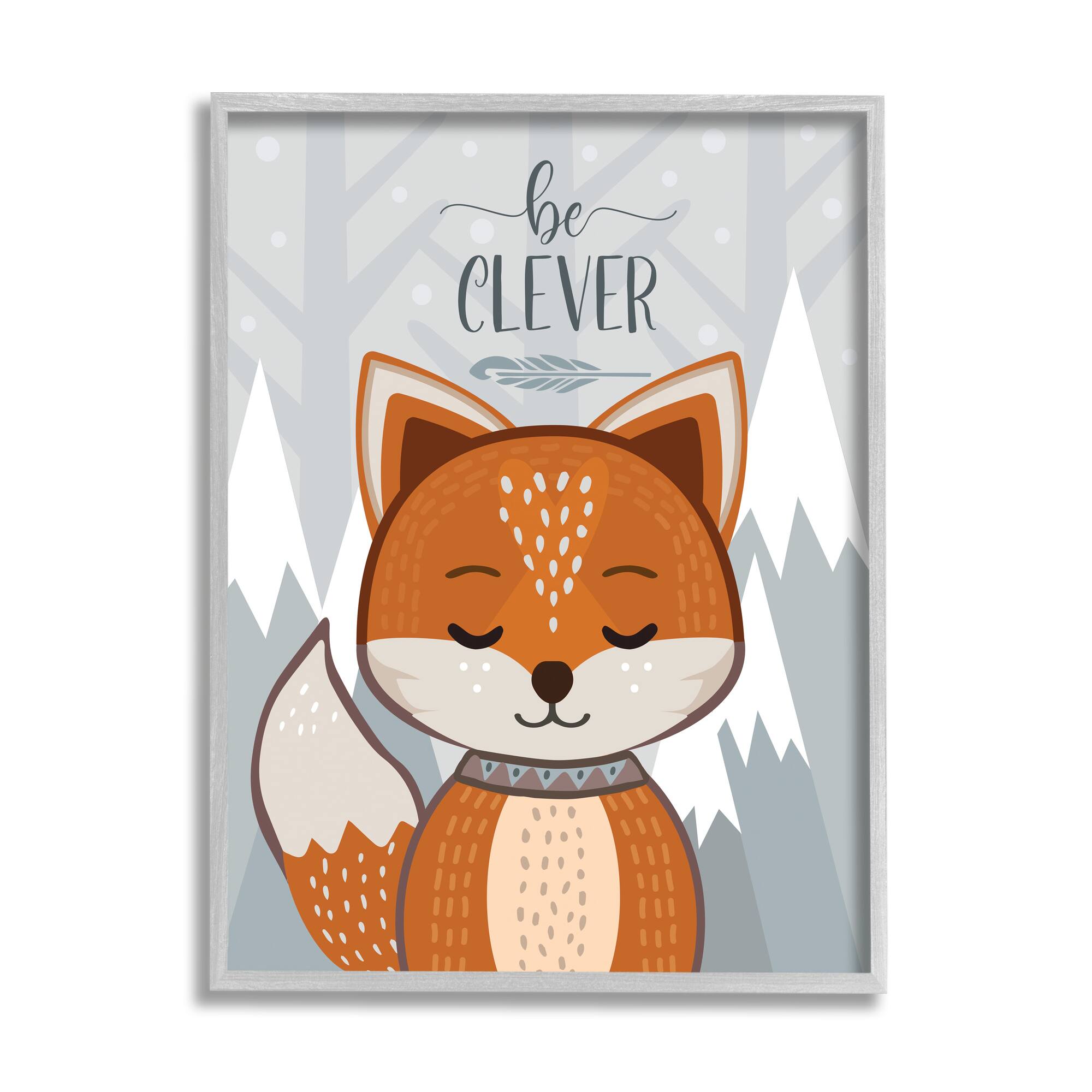 Stupell Industries Be Clever Cute Fox Mountain Giclée Textured Farmhouse Grey Framed Wall Art