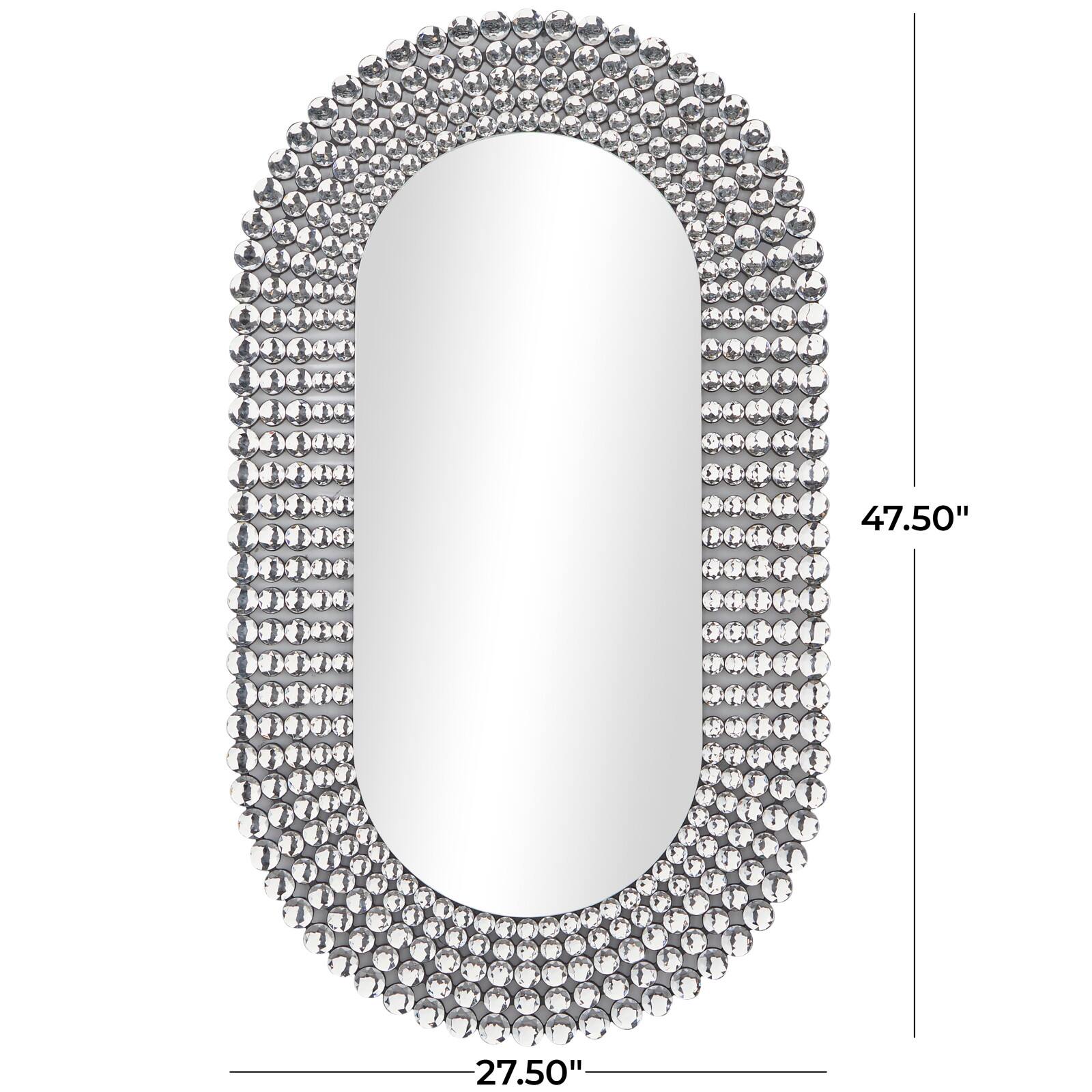 Silver Glass Radial Crystal Frame Wall Mirror 28" x 1" x 48"