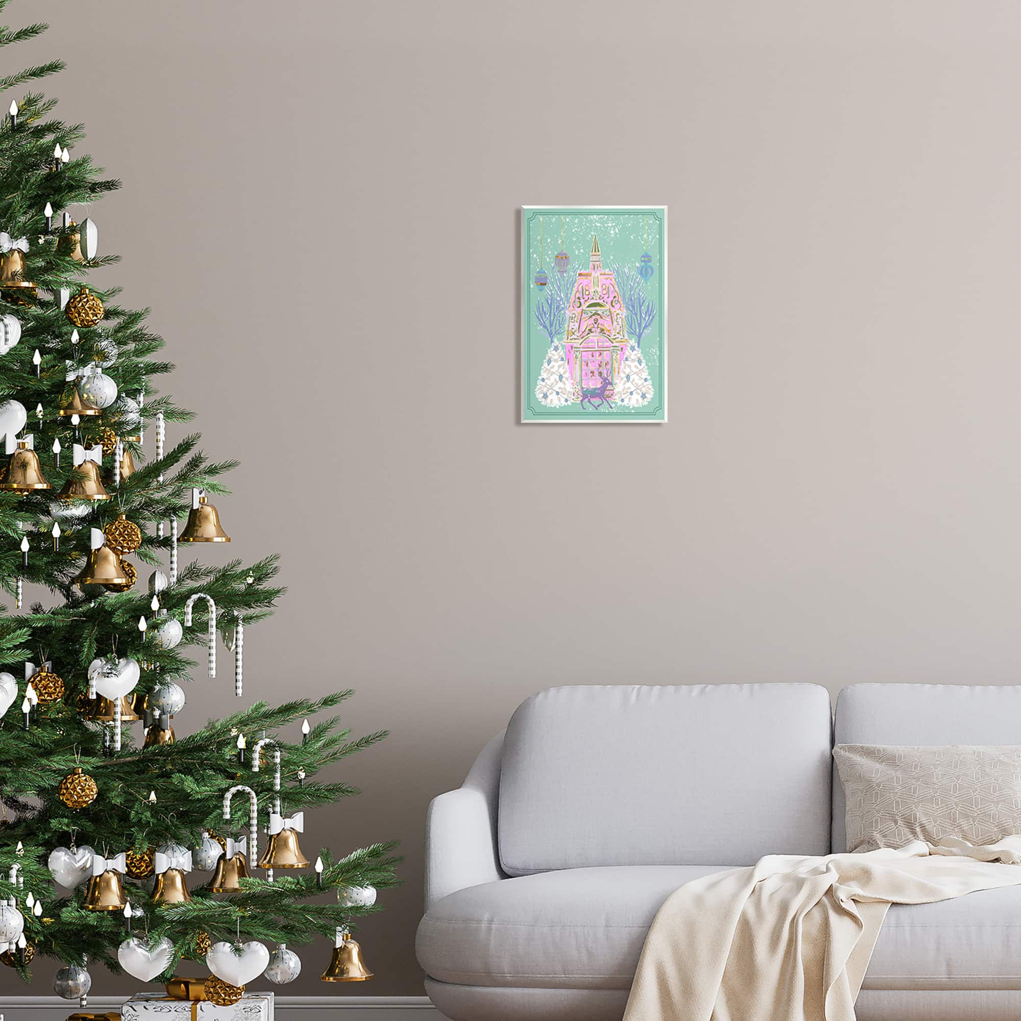 Stupell Industries Pastel Holiday Snowy Architecture Wall Plaque Art