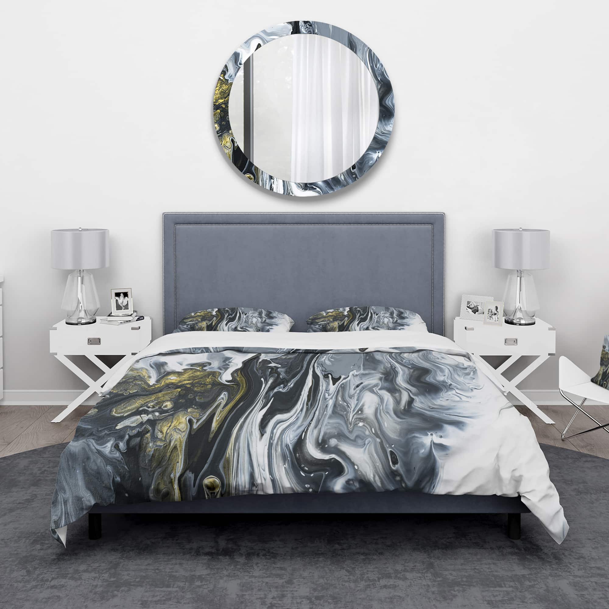 Designart 'White, grey and White Marble Acrylic' Mid-Century Modern Bedding Set - Duvet Cover & Shams