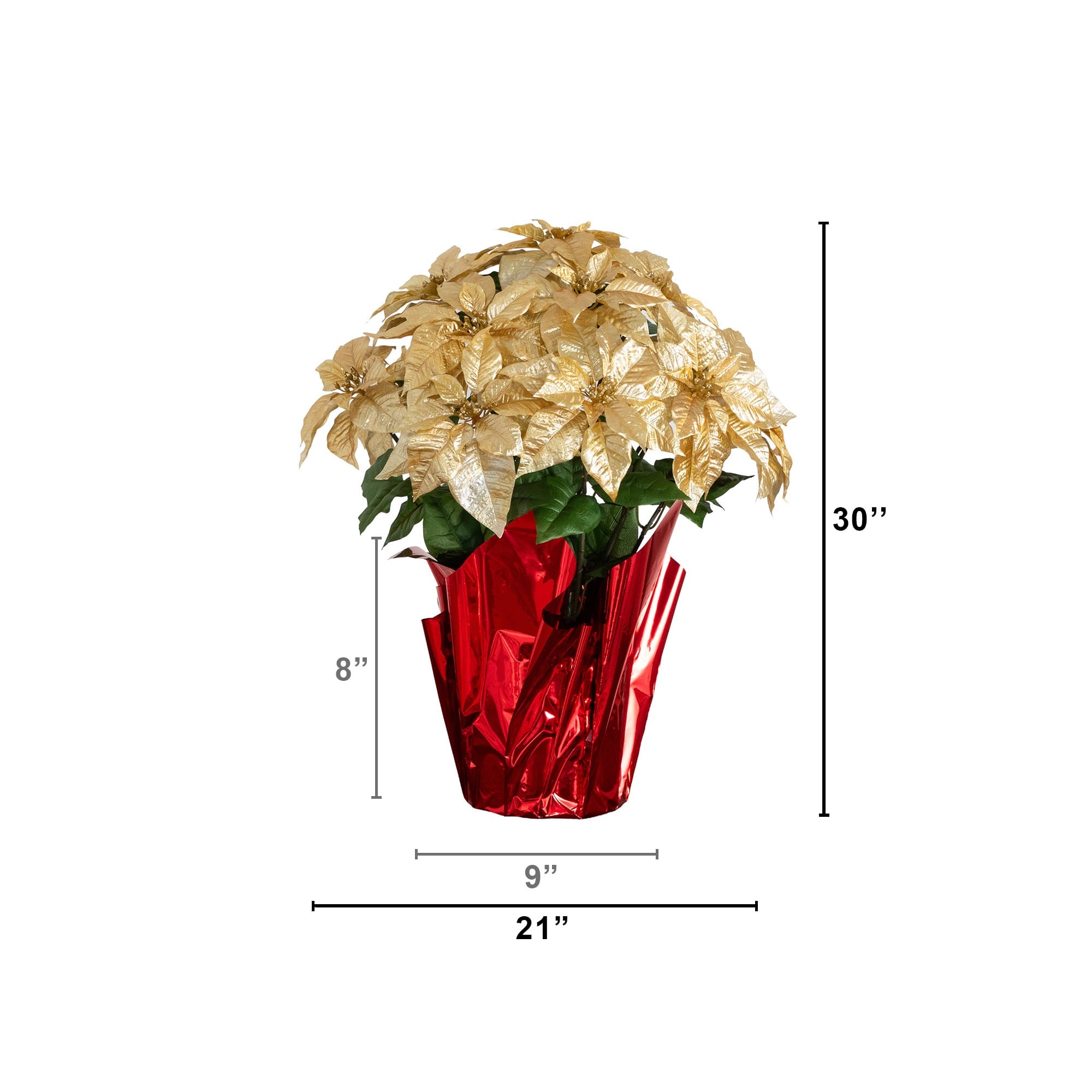 Nearly Natural 30" Artificial Grand Velvet Poinsettia in Red Wrapped Planter