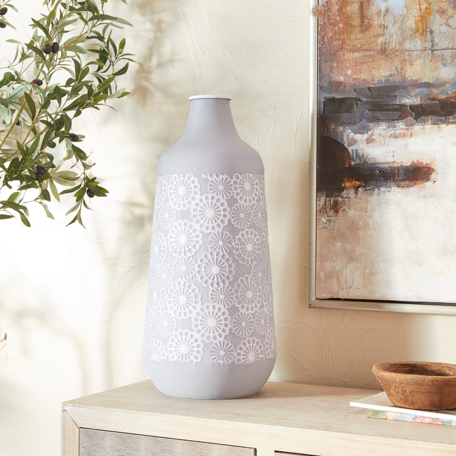 Grey Iron French Country Vase, 22" x 10" x 10"