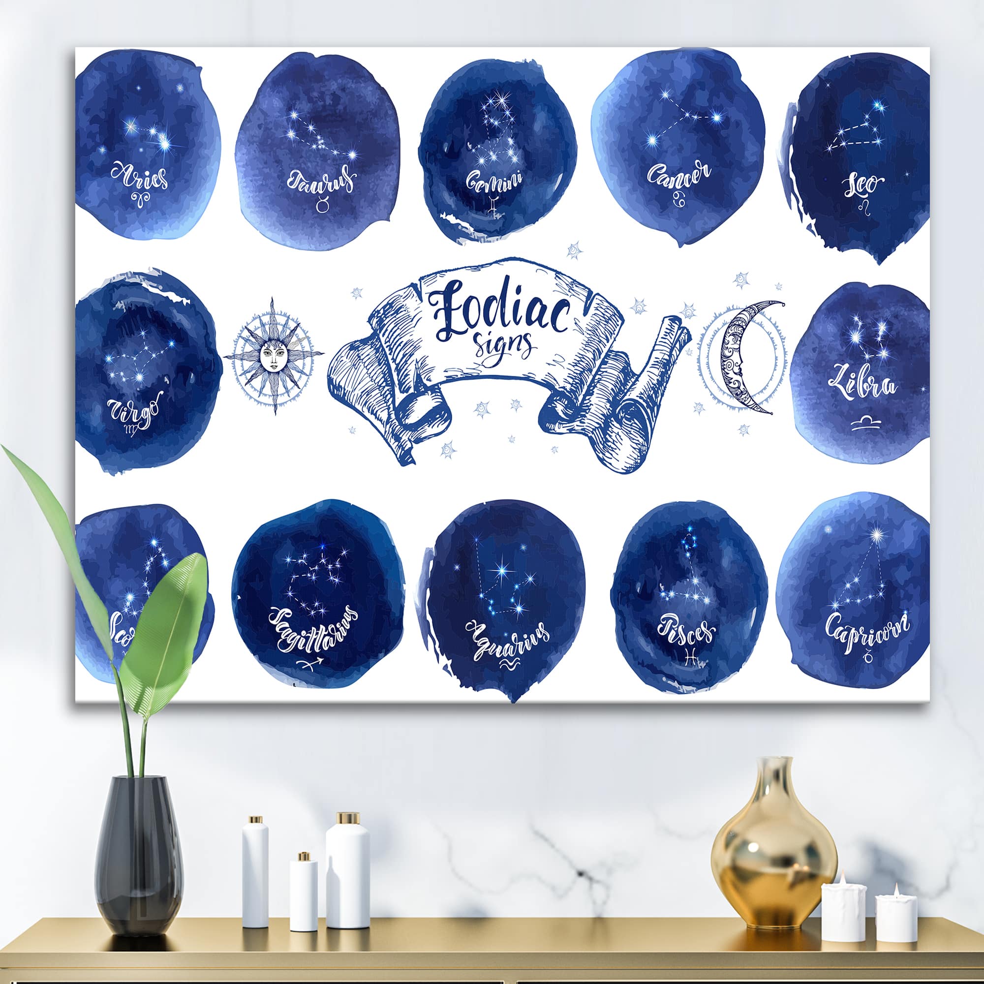 Designart - Collection of Astrology Signs On Blue