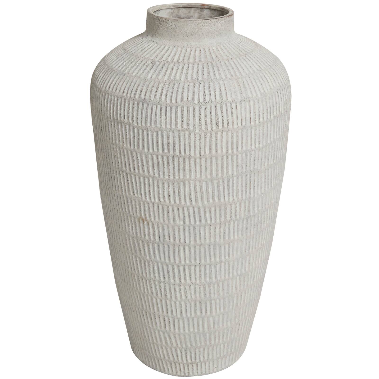Cream Ceramic Textured Vase with Linear Pattern