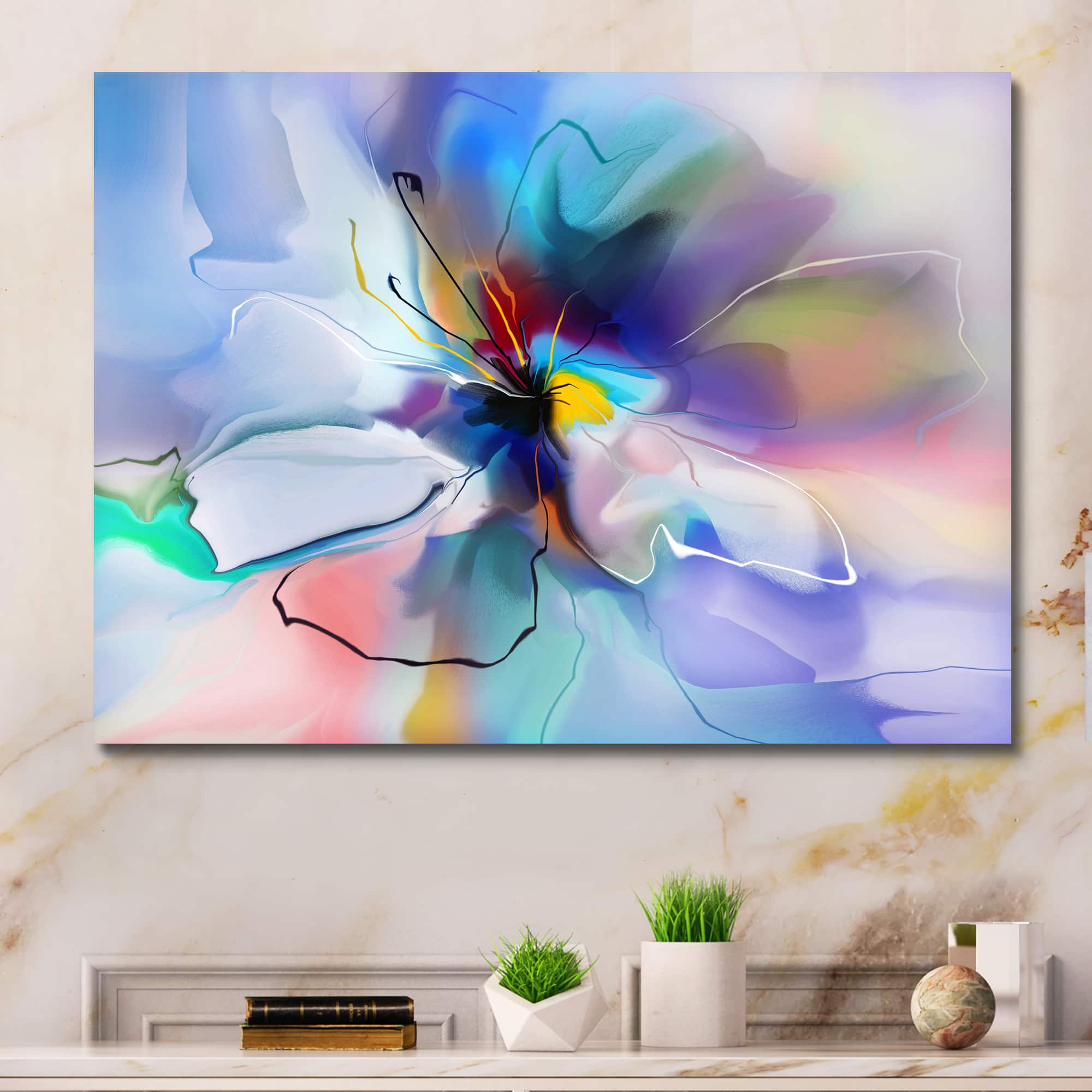 Designart - Abstract Creative Blue Flower - Extra Large Floral Wall Art