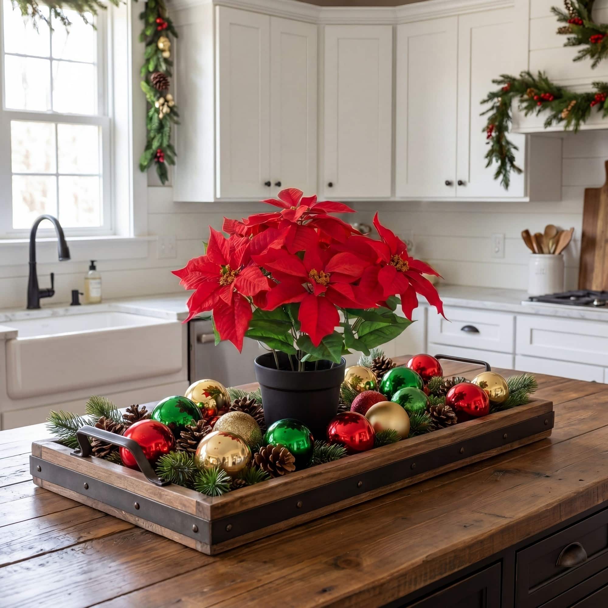 Nearly Natural 15.5" Artificial Potted Poinsettia Plant