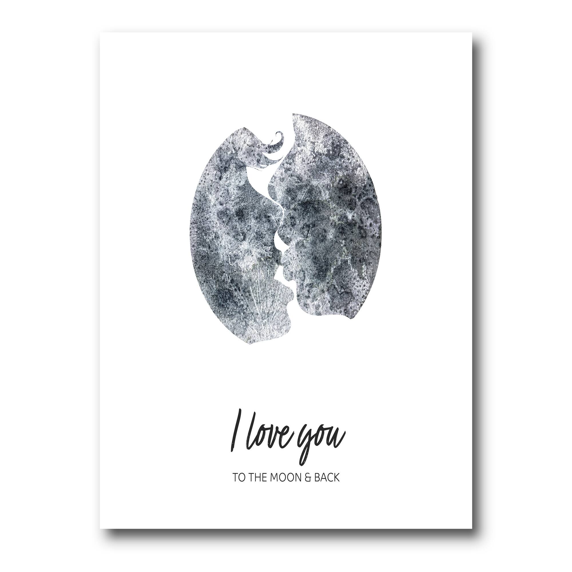 Designart - Romantic Moon Kiss of Two Lovers - Modern Canvas Wall Art Print
