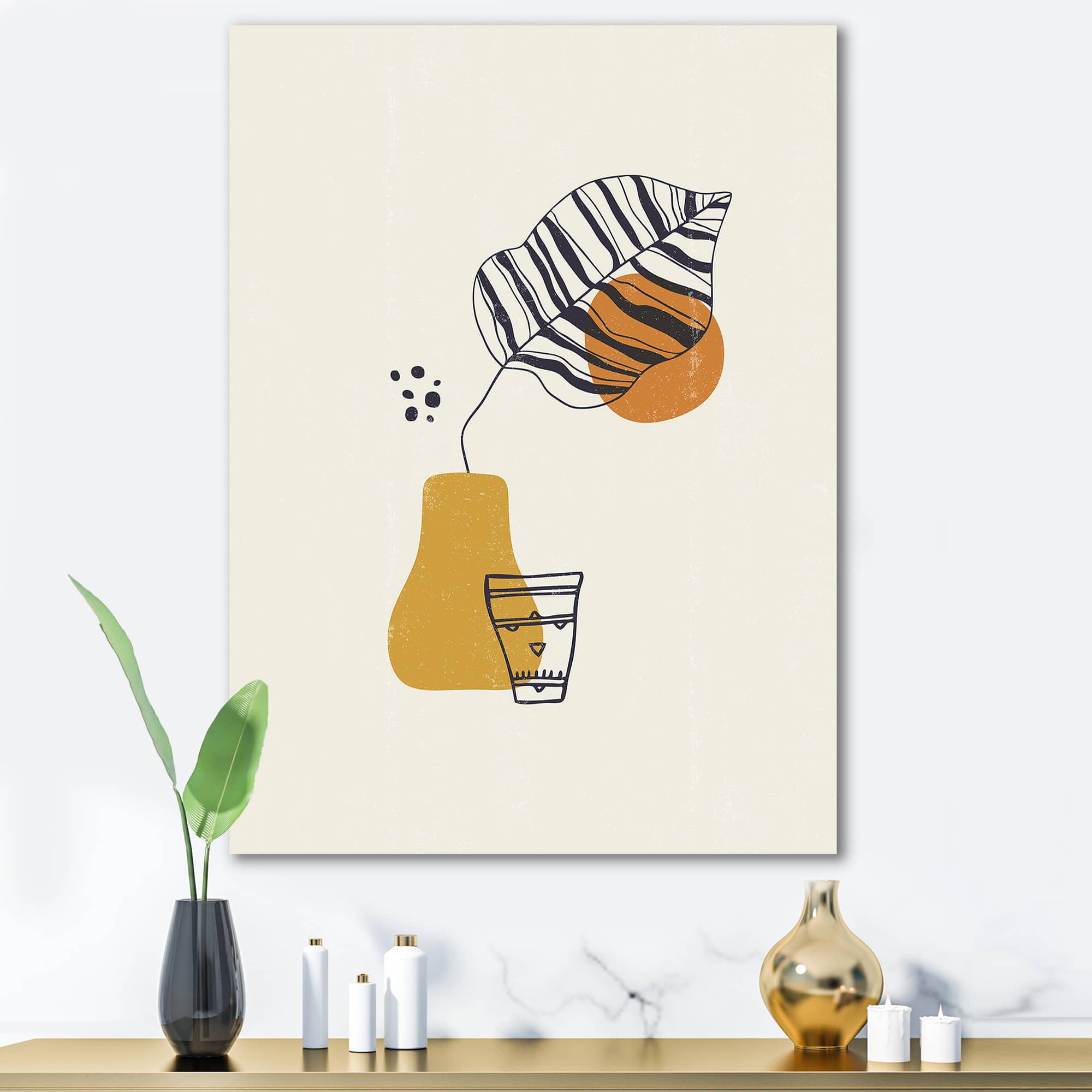 Designart - Botanical Minimalist Leaf With Abstract Shapes III