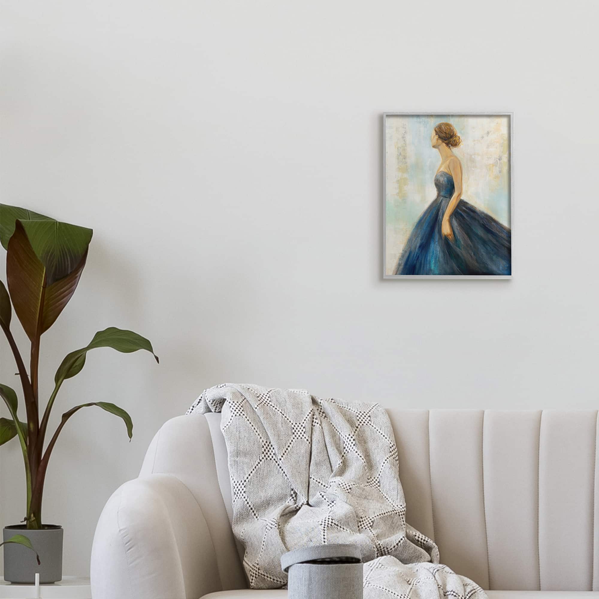 Stupell Industries Young Woman Blue Dress Soft Focus Pose in Gray Frame Wall Art