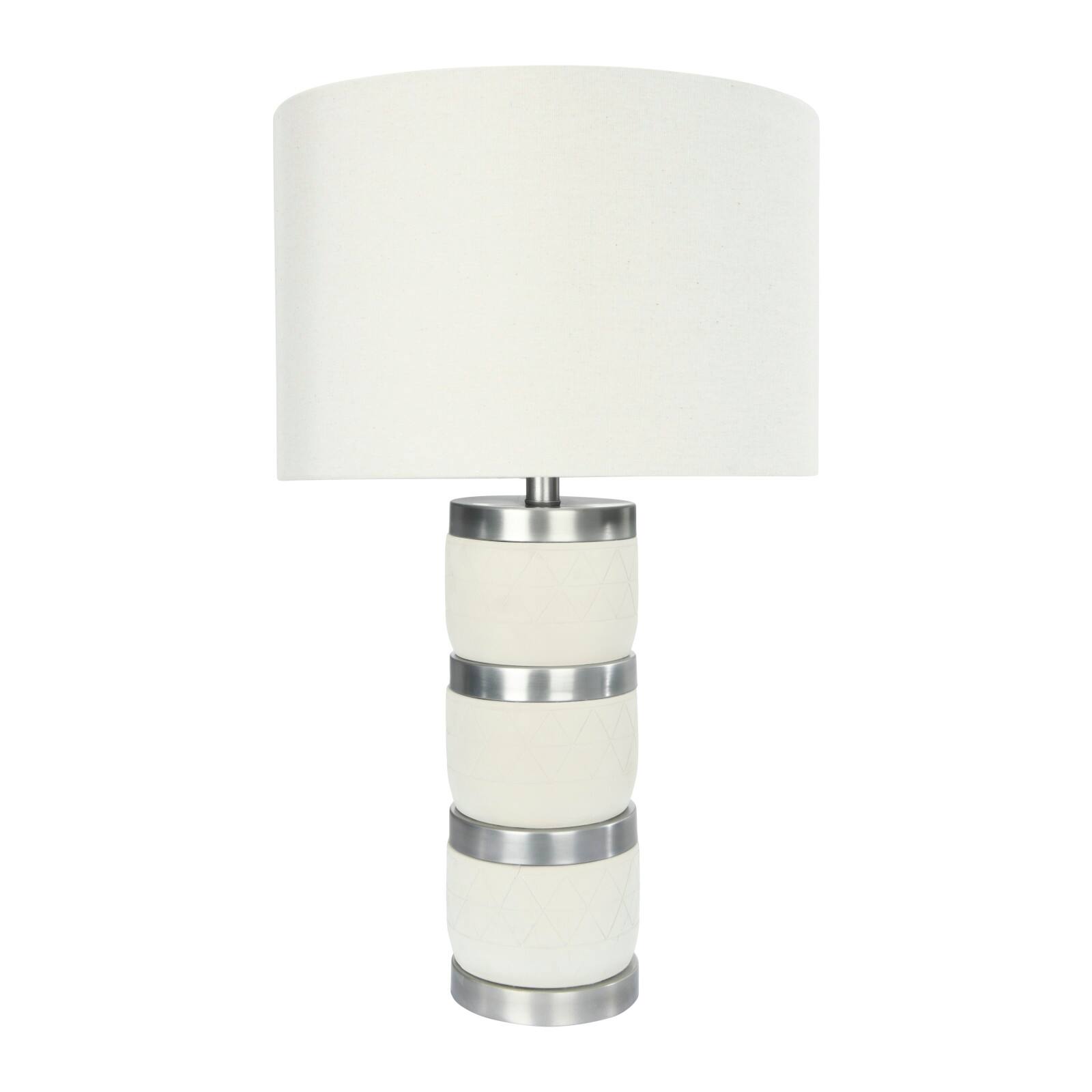 Hello Honey® 24" Raw Concrete White & Silver Table Lamp With Imprinted Diamond Design & Metal Accents